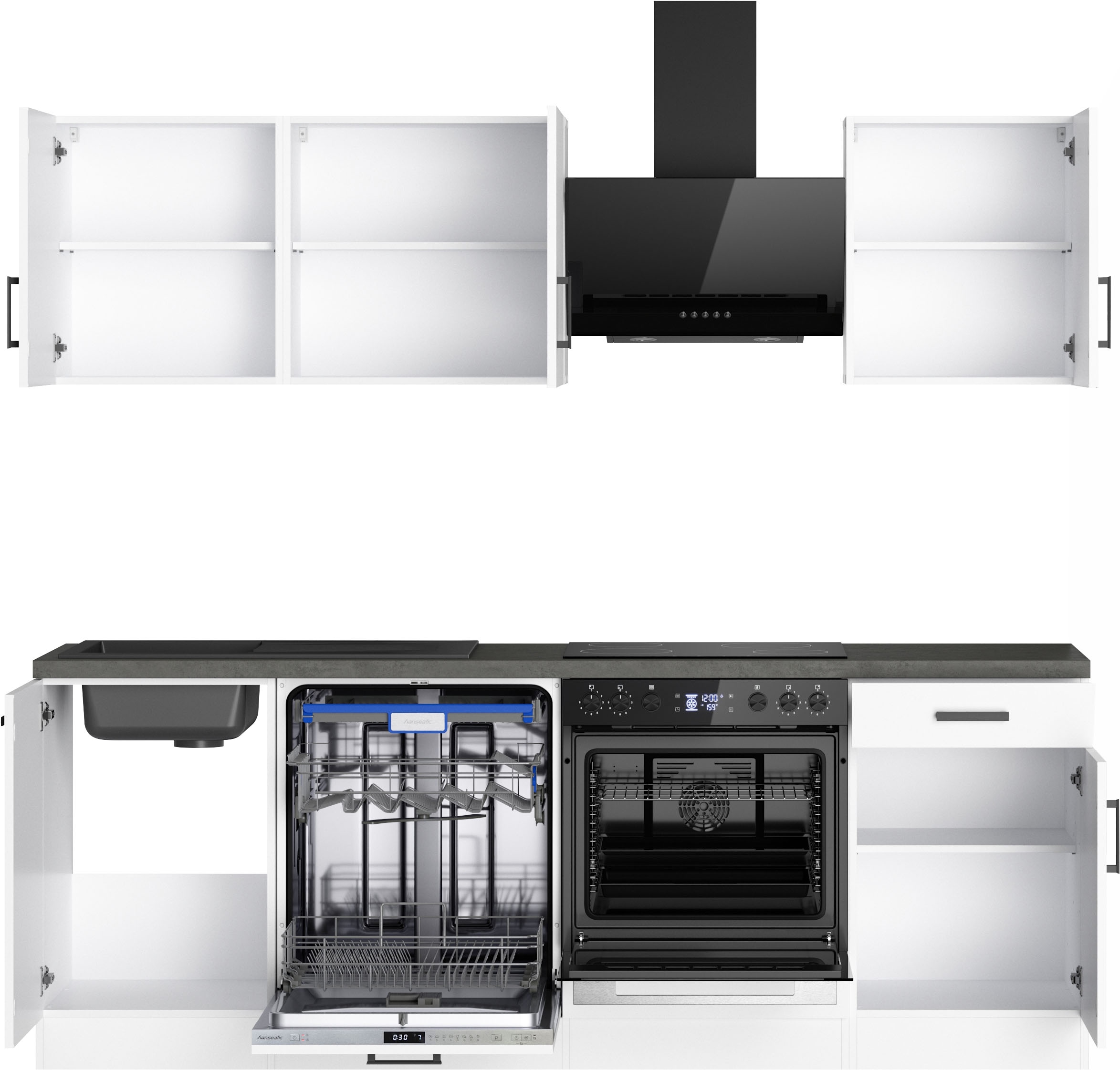 KOCHSTATION Kitchenette »KS-Toronto« Largeur 220 cm, au choix avec appareils HANSEATIC-E