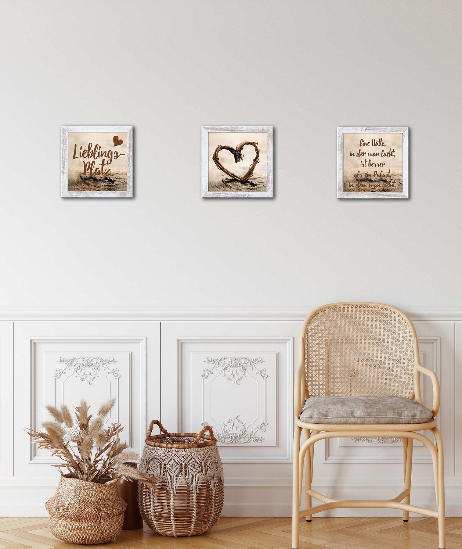 Bönninghoff Tableau avec cadre »3er-Set gerahmte Bilder LIEBLINGSPLATZ 3x23x23 cm – Wanddeko modern« Citations et textes | Cœur 1 cuis tlg. ensemble d'images multiples, harmonieusement coordonné