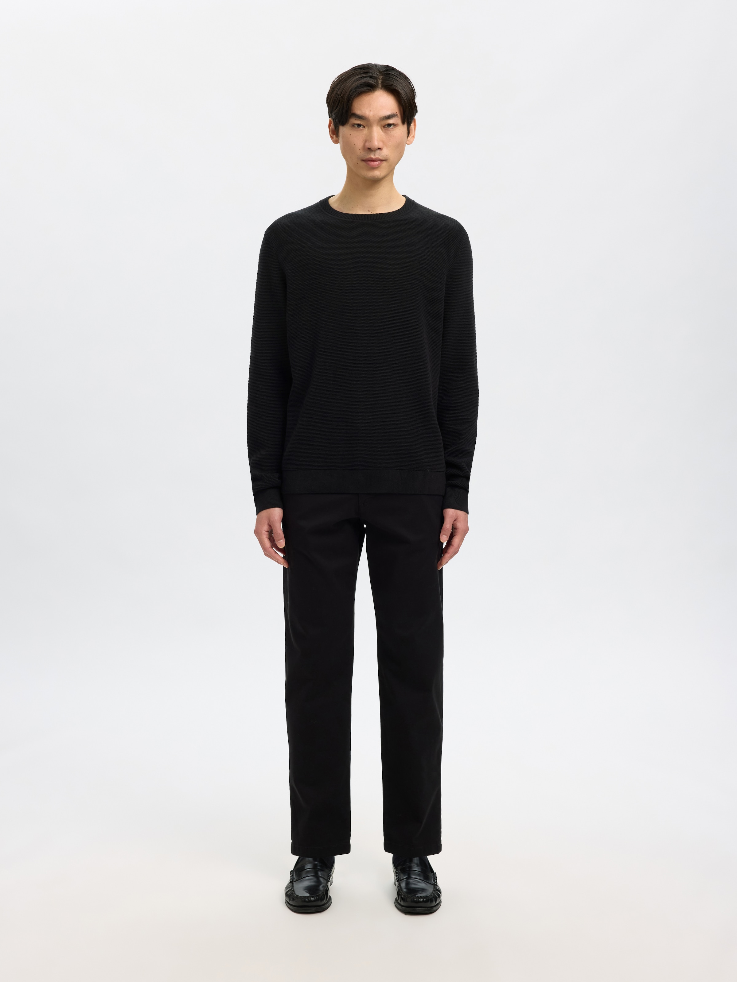 SELECTED Pull à col rond »SLHROSS LS KNIT STRUCTURE CREW NECK NOOS« coton, coupe régulière