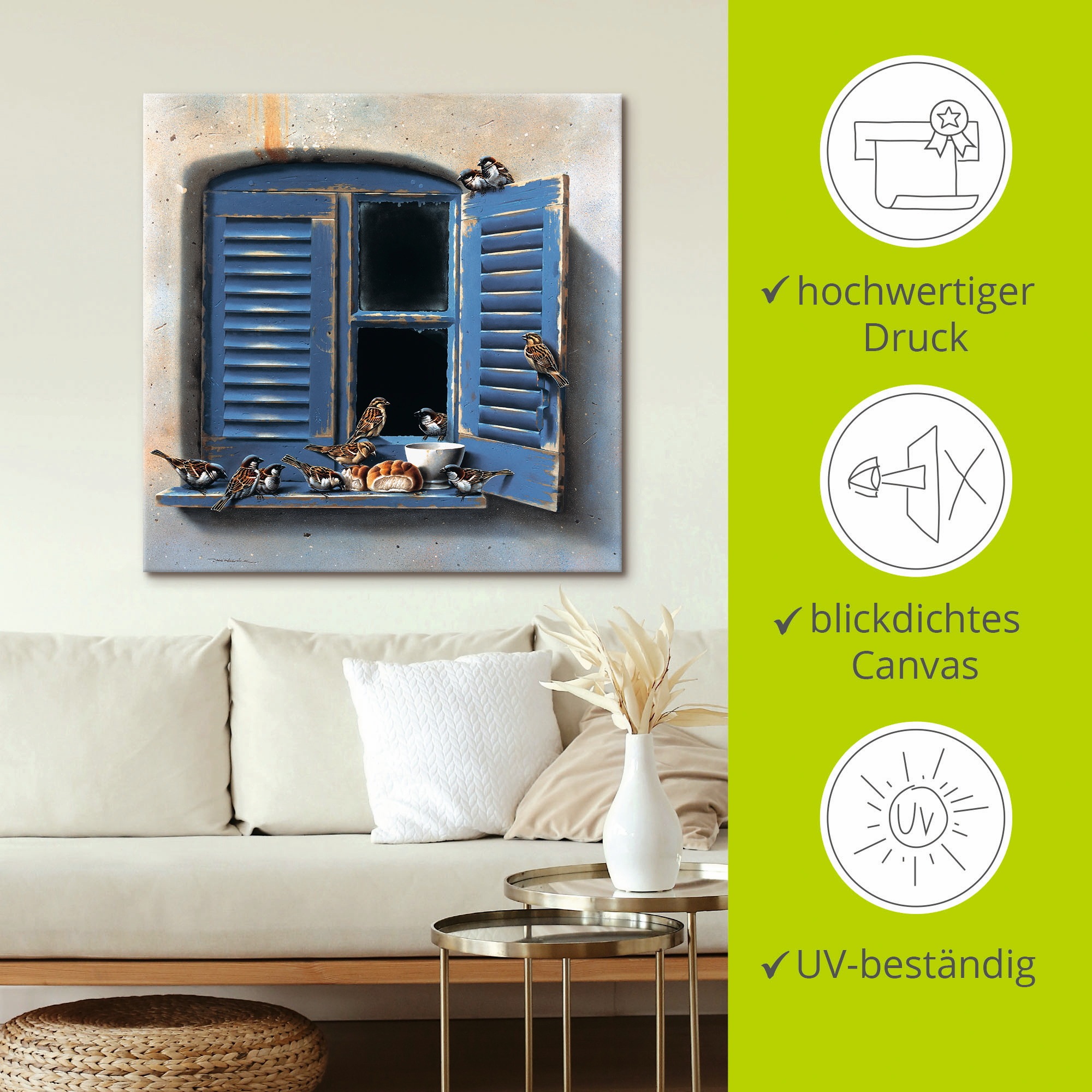 Artland Leinwandbild »Vogelbesuch II« Fenster & Türen 1 Stk. tlg. auf Holzrahmen gespannt