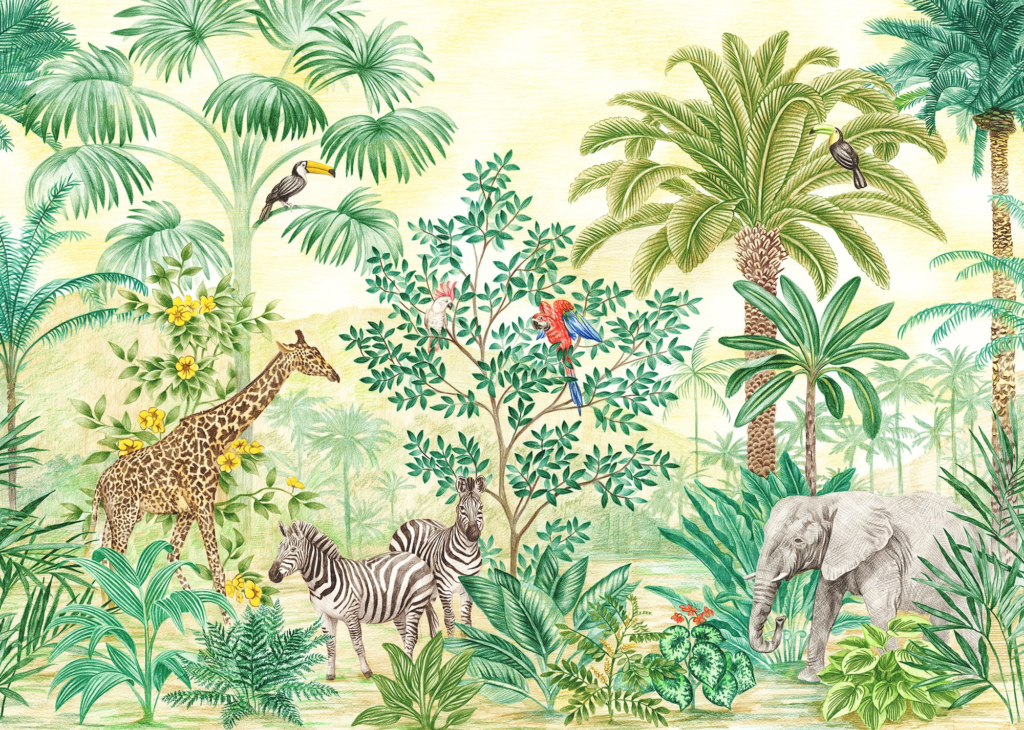 Komar Fototapete »Jungle Adventure« bedruckt glatt 350 x 250 cm (Breite x Höhe) - Tapete, Vlies, Wohnzimmer, Schlafzimmer