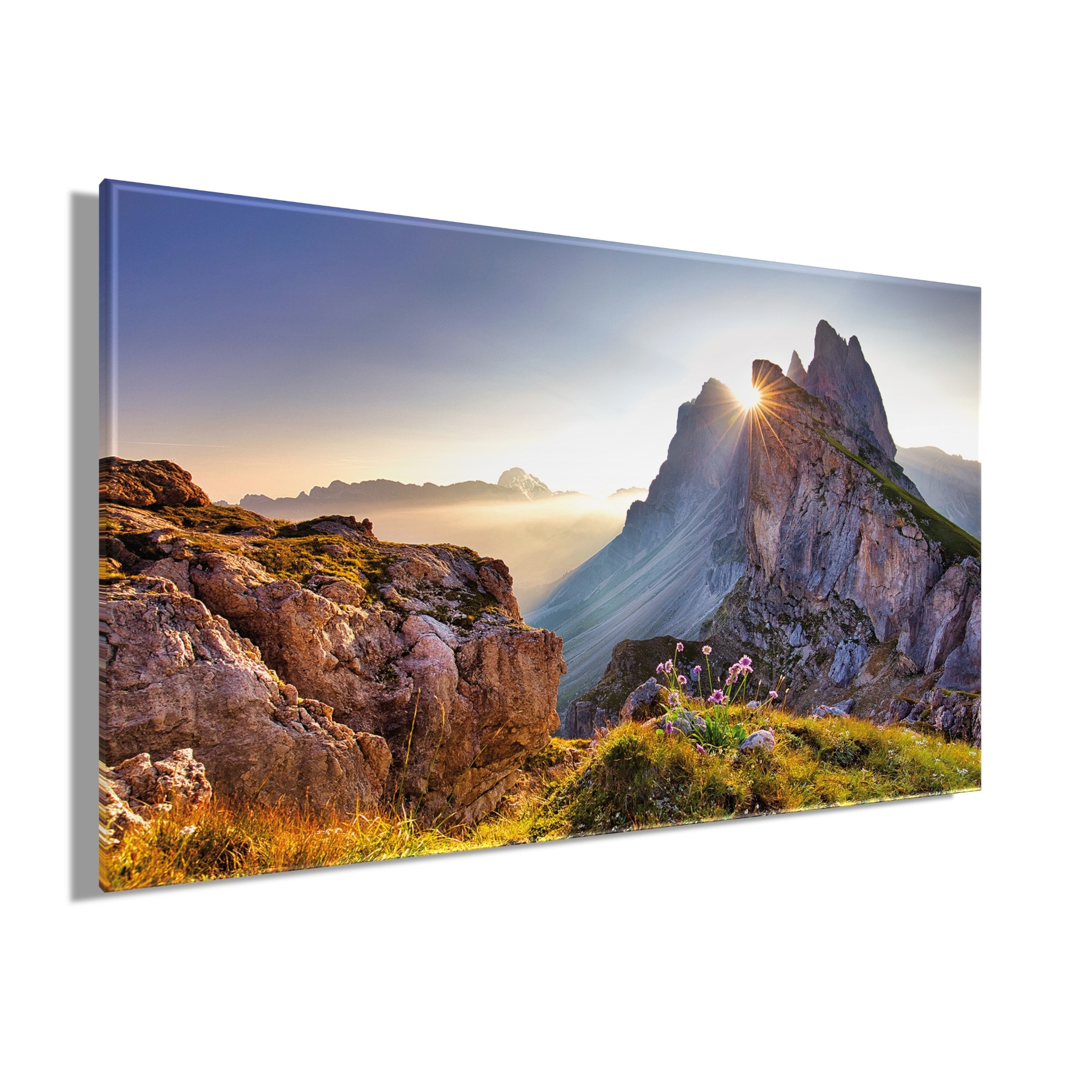 Bönninghoff Leinwandbild »Wandbild BERGLANDSCHAFT XXL 90x150 cm – Leinwandbild Keilrahmen Deko« Berge | Berge & Alpenbilder | Sonnenaufgang 1 Stk. tlg. auf Keilrahmen gespannt