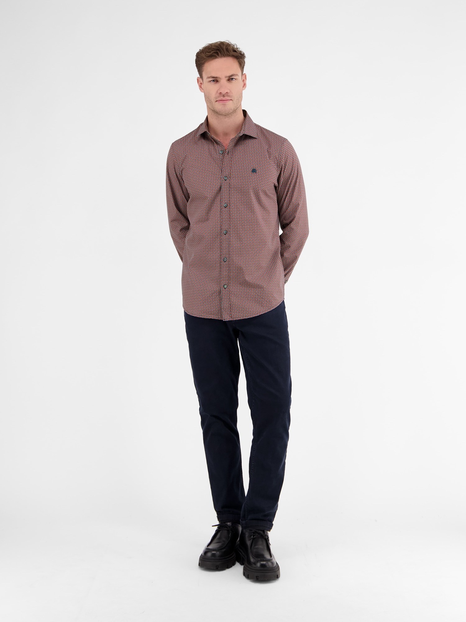 LERROS Chemise à manches longues »Poplinhemd mit Stretchanteil, minimal gemustert«