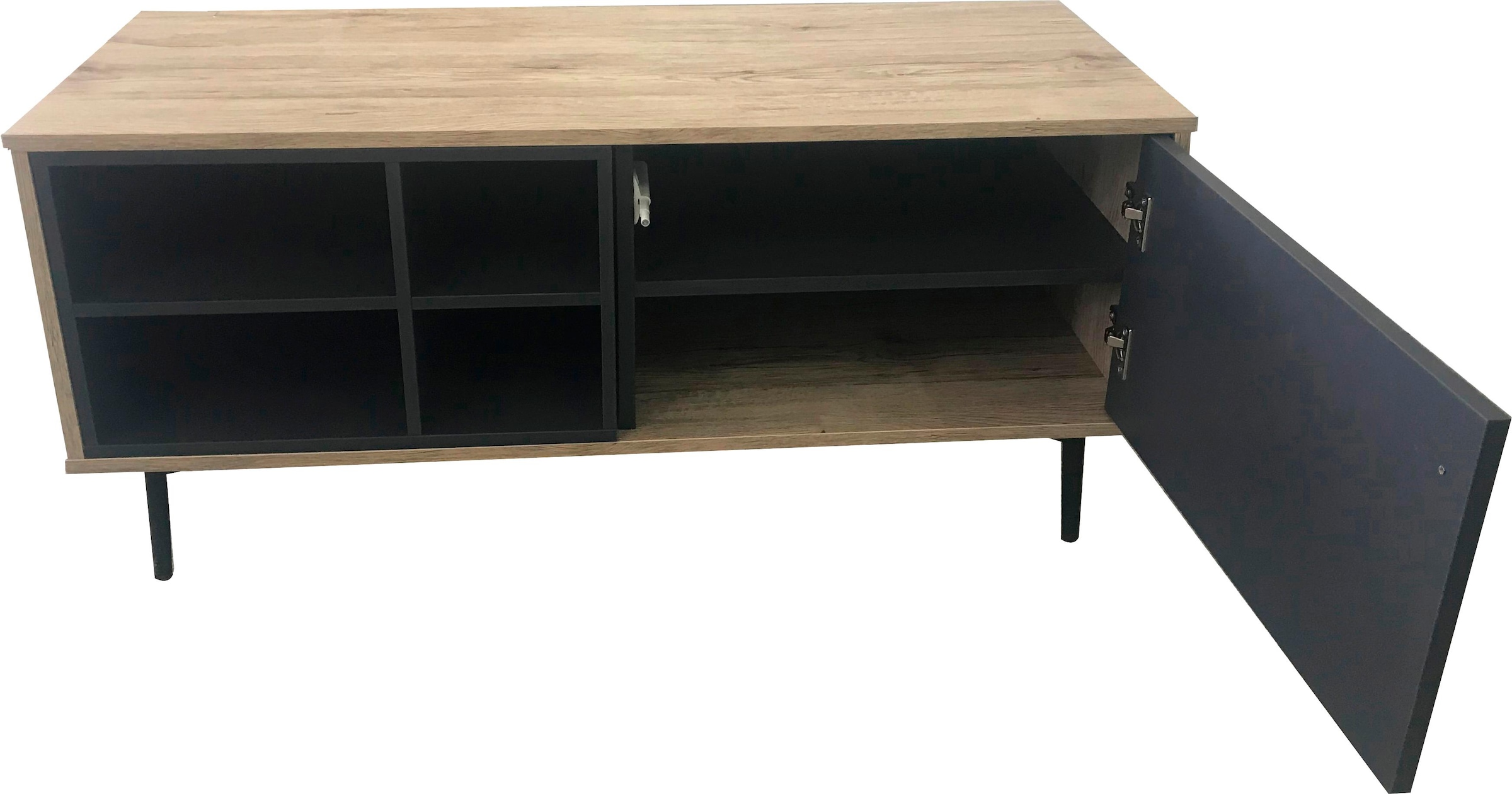 SIT Table basse »Lecco im Scandi-Stil mit 1 Tür, 4 offenen Fächern und Metallbeinen« Façade sans poignées avec film décoratif lisse et pieds en métal élégants