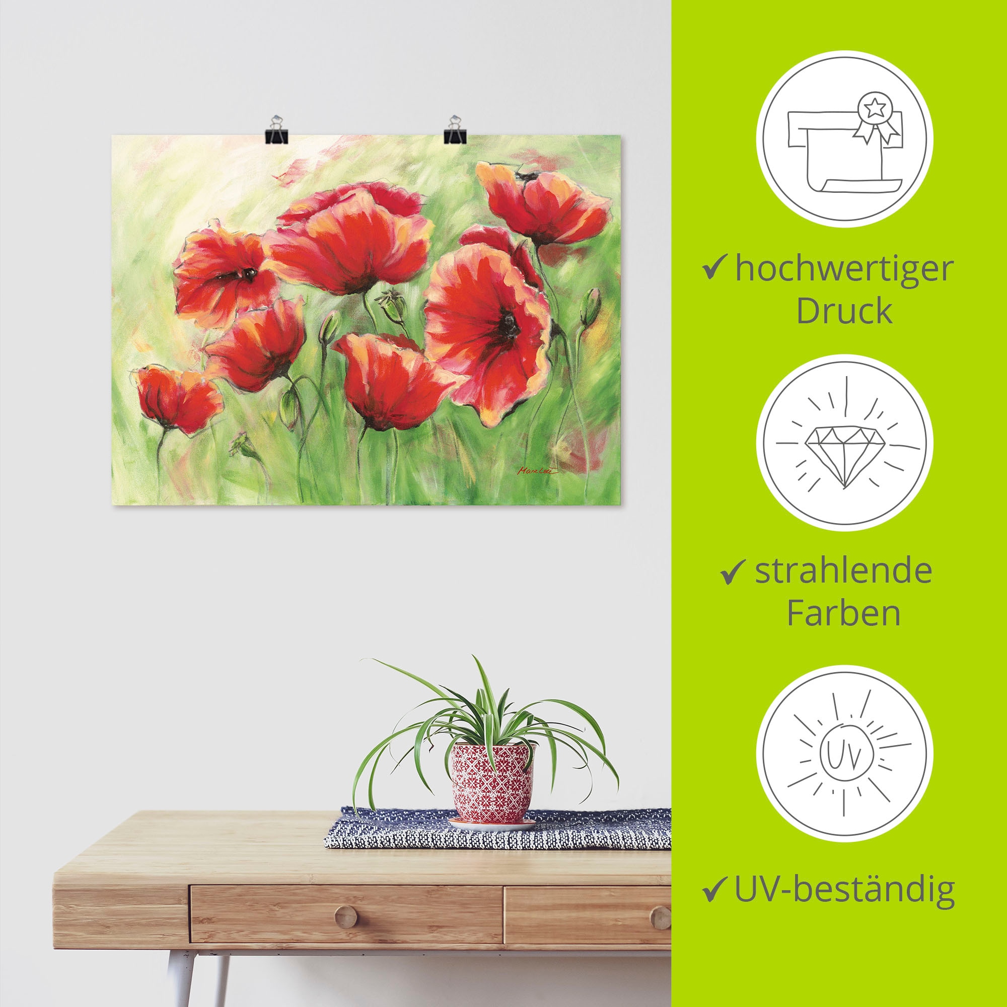 Artland Wandbild »Rote Mohnblumen II« Blumen 1 Stk. tlg. als Leinwandbild, Poster in verschied. Grössen