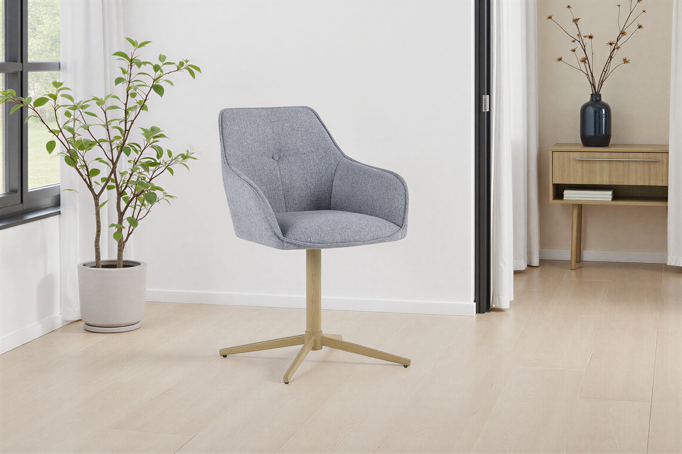byLIVING Esszimmerstuhl »OTTAWA« (Set) 2 Stk.Webstoff, 110 kg, 360° drehbar, umlaufendem Keder, Zierknopf im Rücken