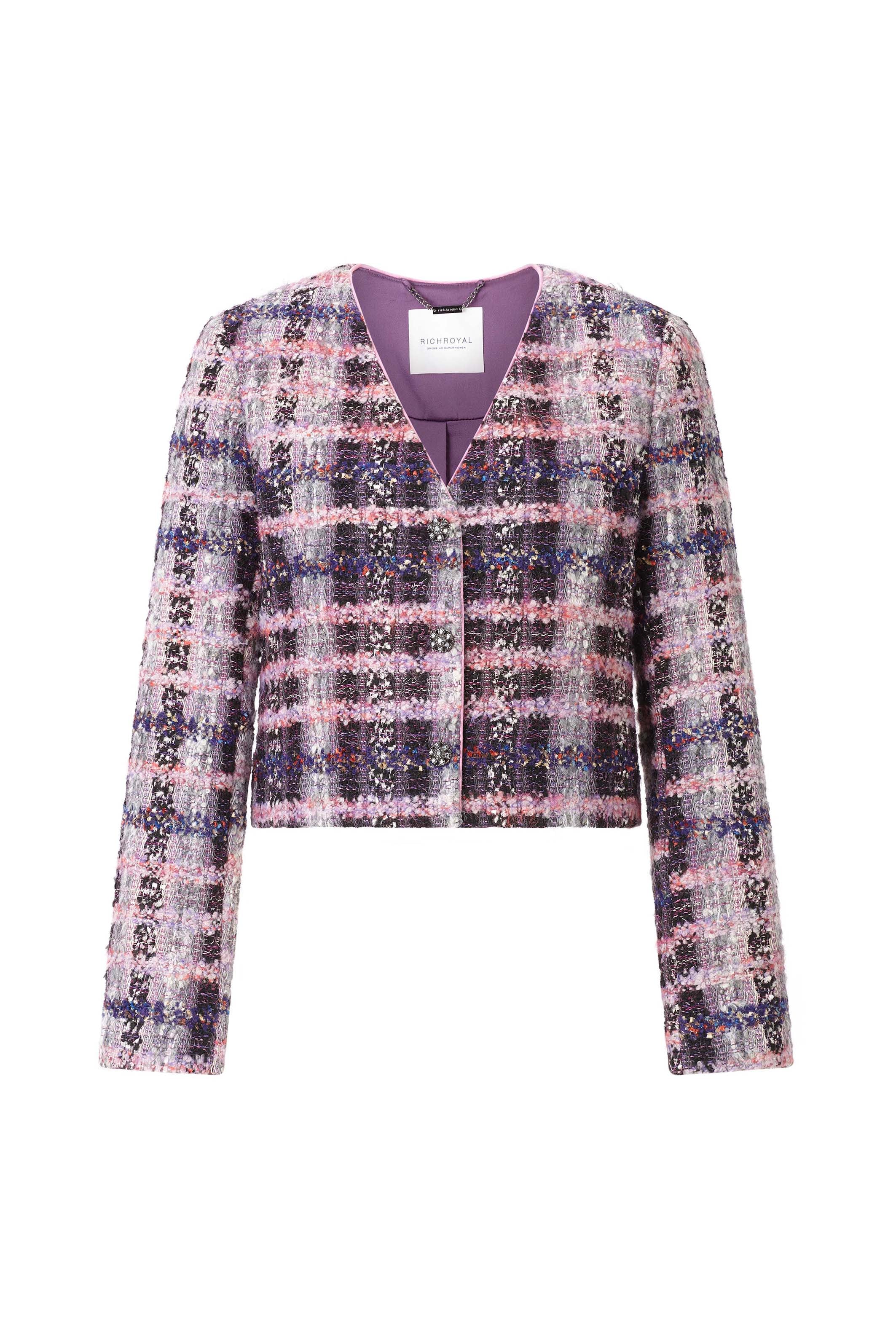 RICHROYAL Bouclèjacke ohne Kapuze mit Wolle, Regular fit mit V-Ausschnitt