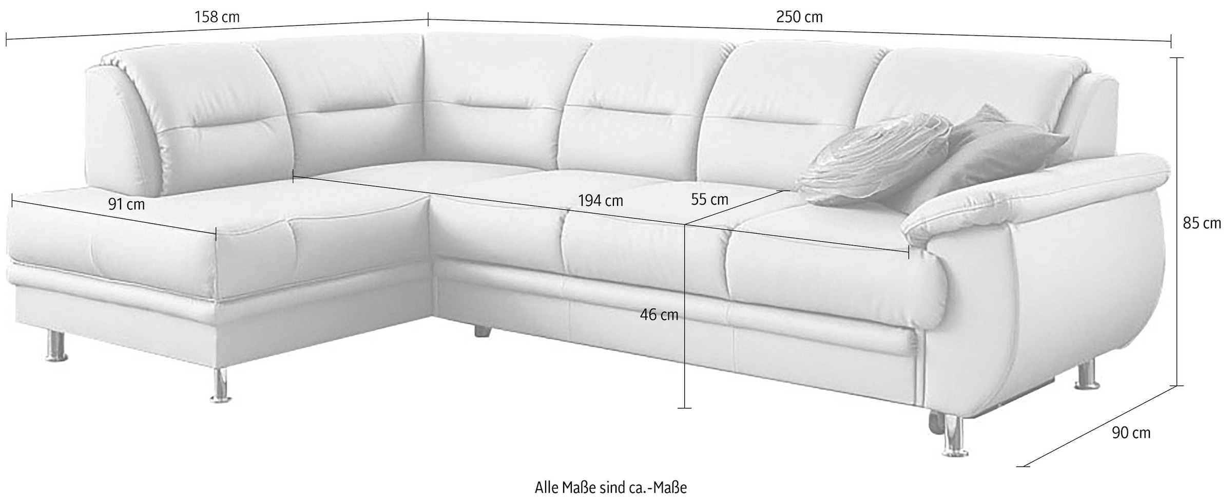 sit&more Ecksofa »Mailand L-Form, B: 250 cm« optional Bettfunktion,Ottomane,inkl 5 Jahre Herstellergarantie