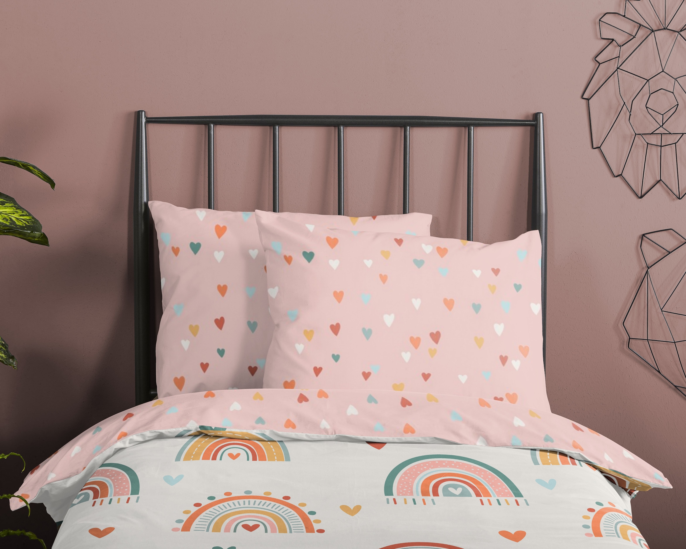 good morning Babybettwäsche »Louie« 2 Stk. tlg. Baumwolle, Renforcé, Wendeoptik, Baby, Kind, Mädchen, Regenbogen, Rosa