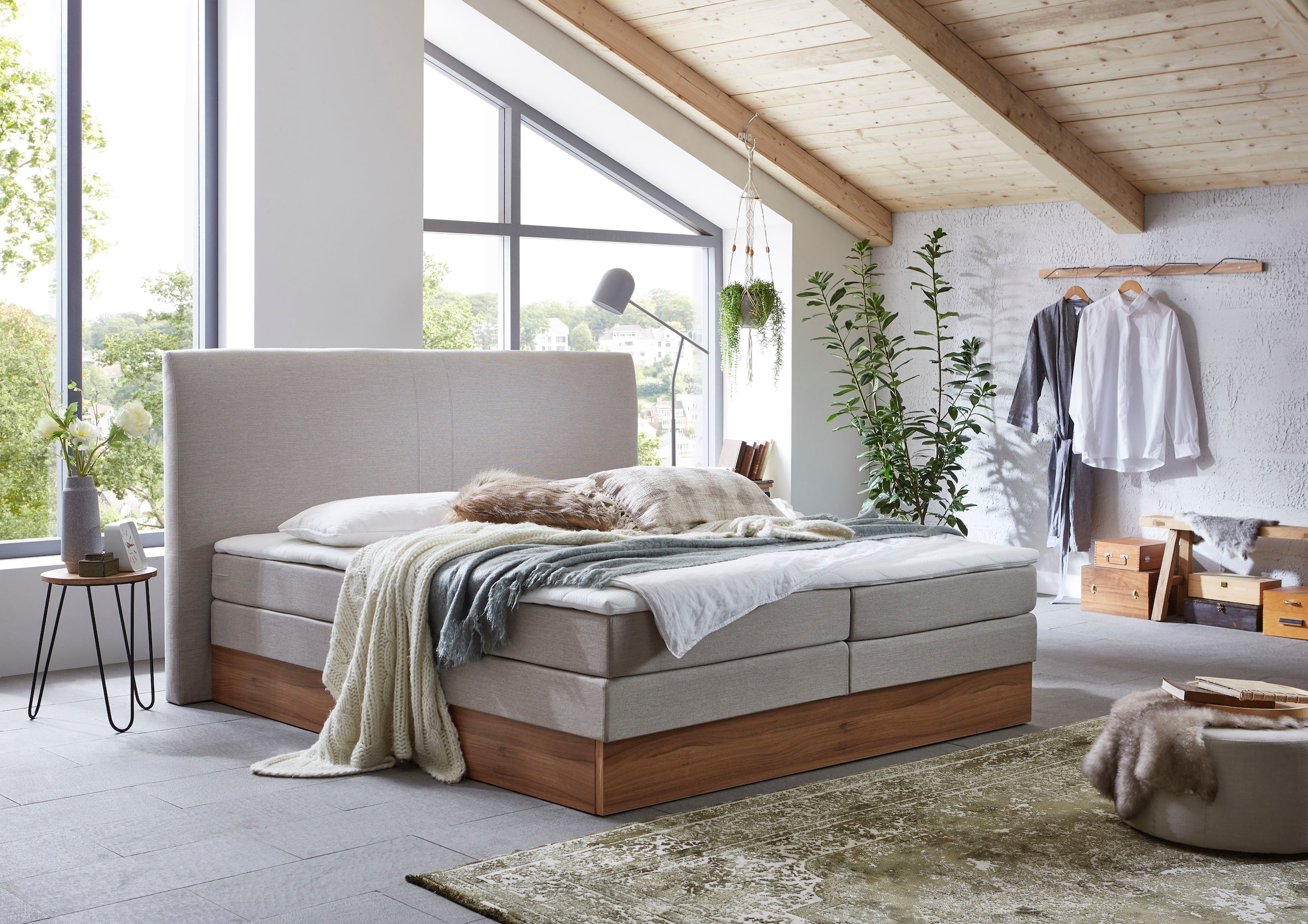 Home affaire Boxspringbett »Blomen« mit Walnuss-Dekor, mit Bettkasten, verschiedene Härtegrade, mit Topper