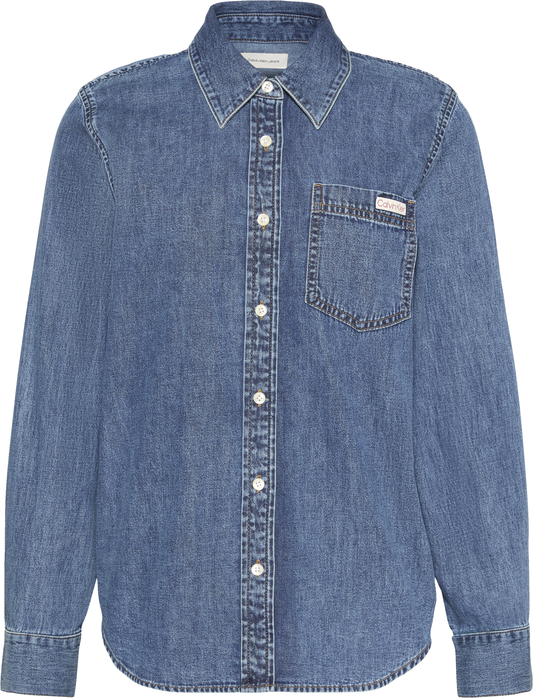 Calvin Klein Jeans Blouse en jean Regular fit, Brusttasche, abgerundeter Saum