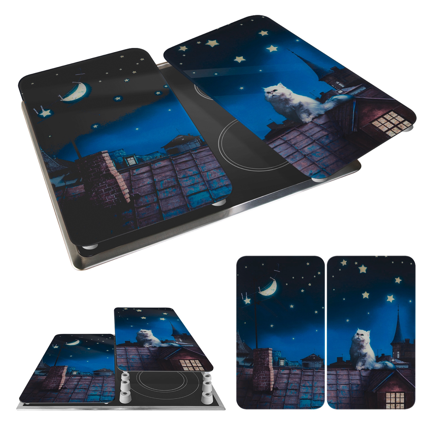 WENKO Plaque de recouvrement de la cuisinière »Universal Modell Moon Cat« Herdabdeckung für alle Herdarten, kratzfest, mit rutschfesten Füssen