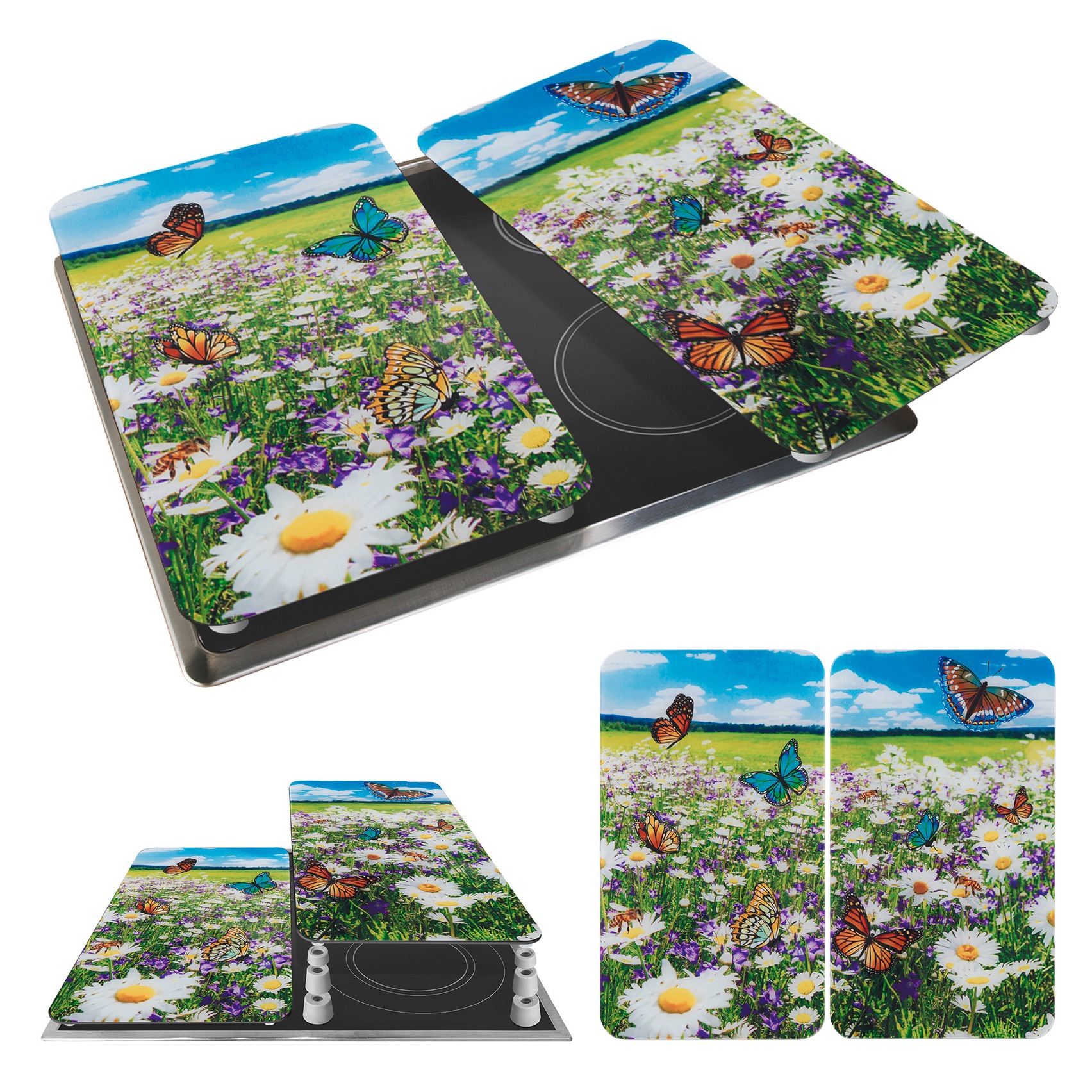 WENKO Herd-Abdeckplatte »Universal Modell Sommerwiese« Herdabdeckung für alle Herdarten, kratzfest, mit rutschfesten Füssen