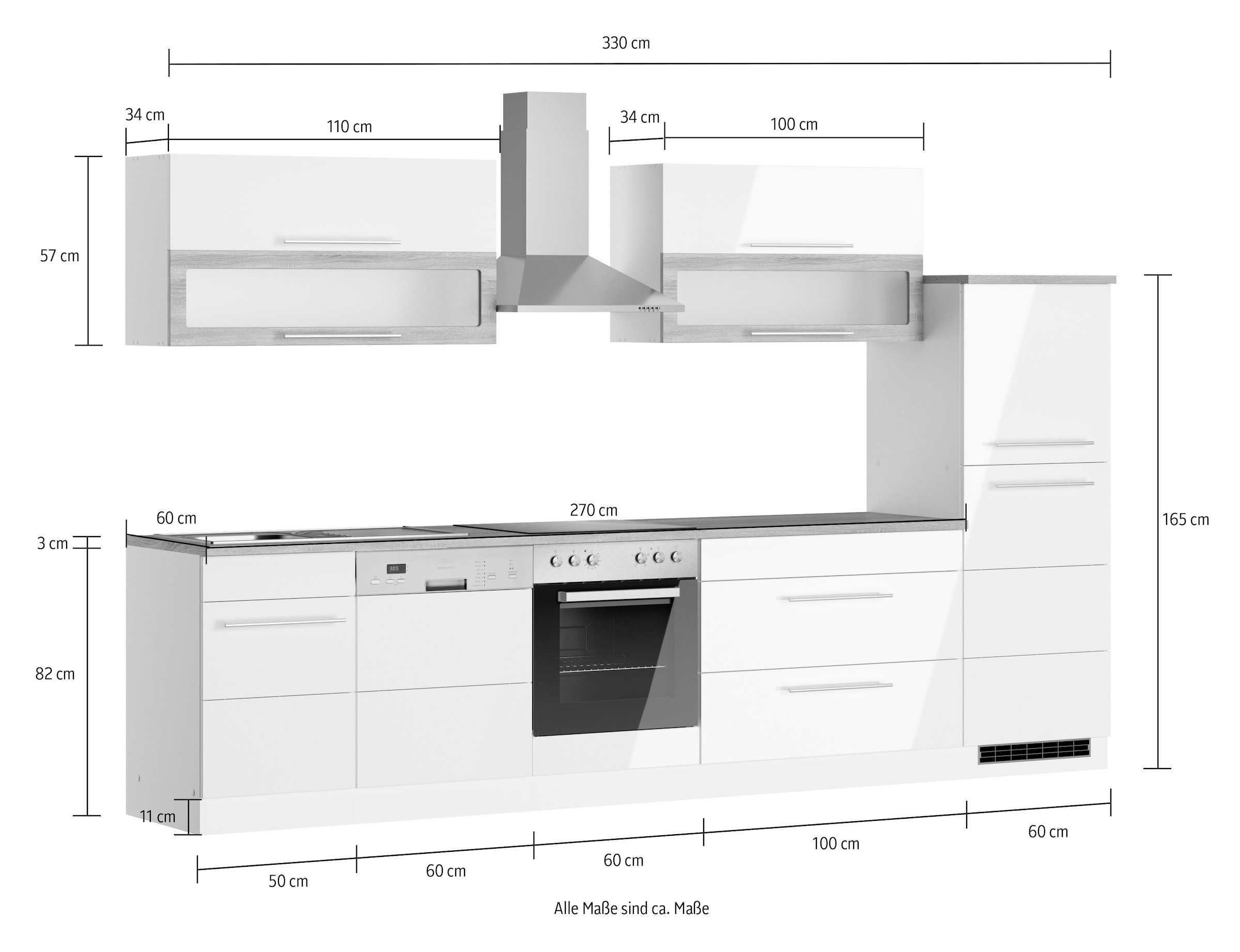 KOCHSTATION Kitchenette »KS-Wien« largeur 330 cm, avec ou sans appareils électriques au choix