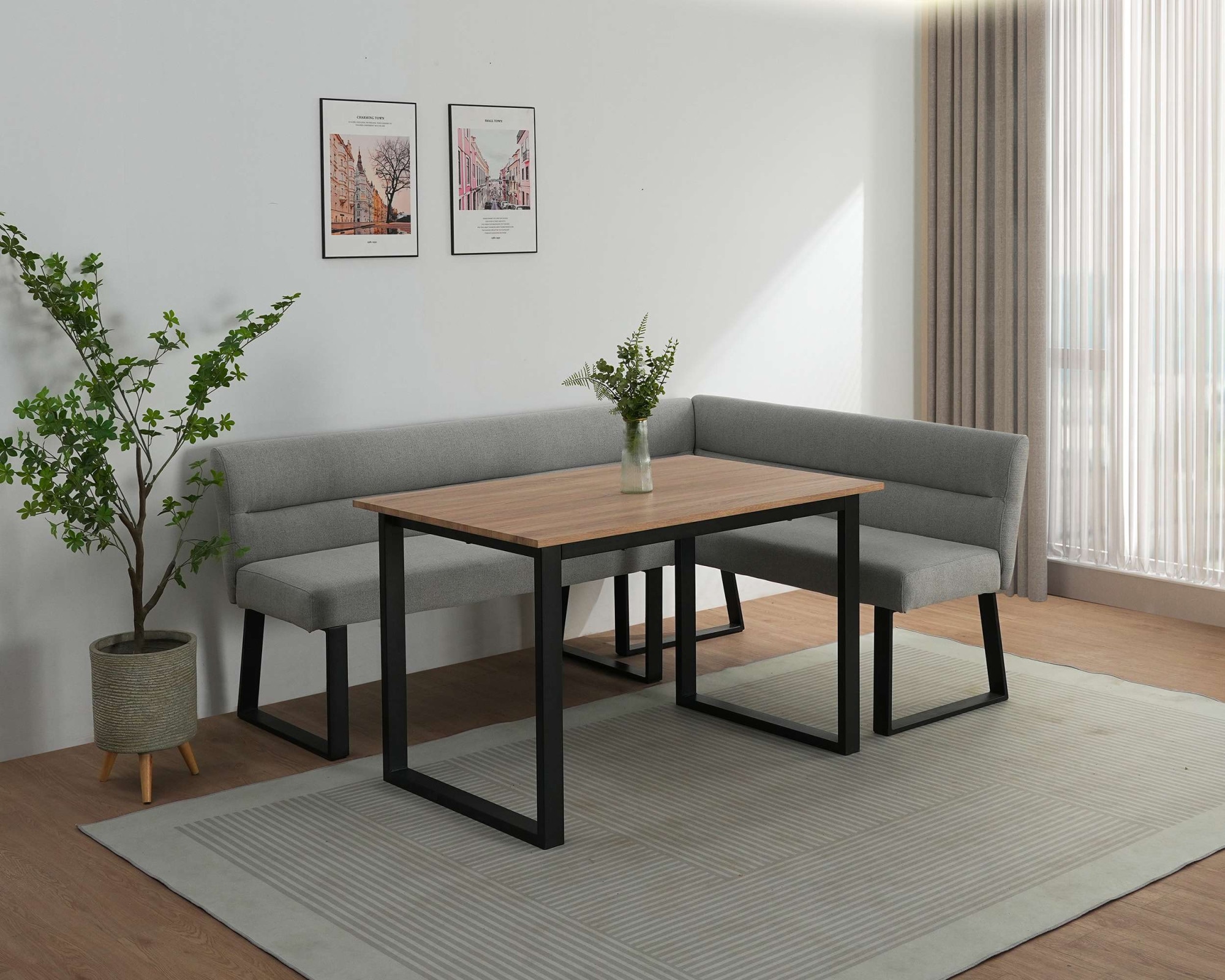 GOODproduct Banc de salle à manger »Ivanna« schwarzes Metallgestell, Webstoff Bezug, Breite 193/152