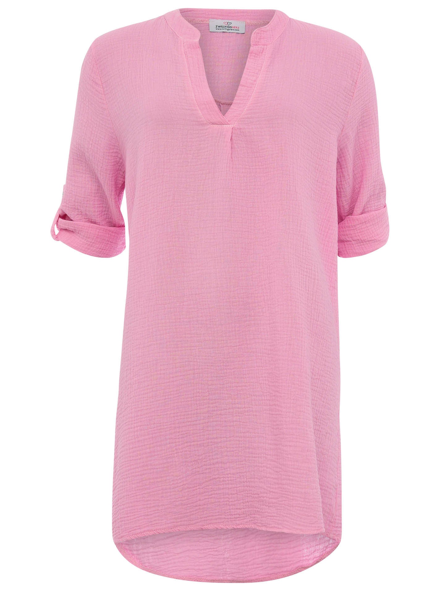 Zwillingsherz Blouse à enfiler »"Rom"« dos allongé, col en V, manches retroussées, mousseline