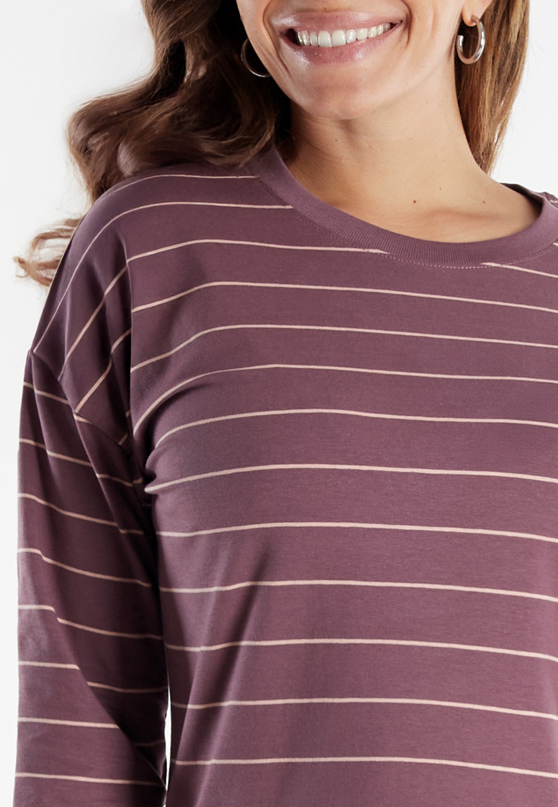 TOM TAILOR Nachthemd »Sitia« Ohne Tasche knielang, Langarm, Rundhalsausschnitt, gestreift, Baumwollmix