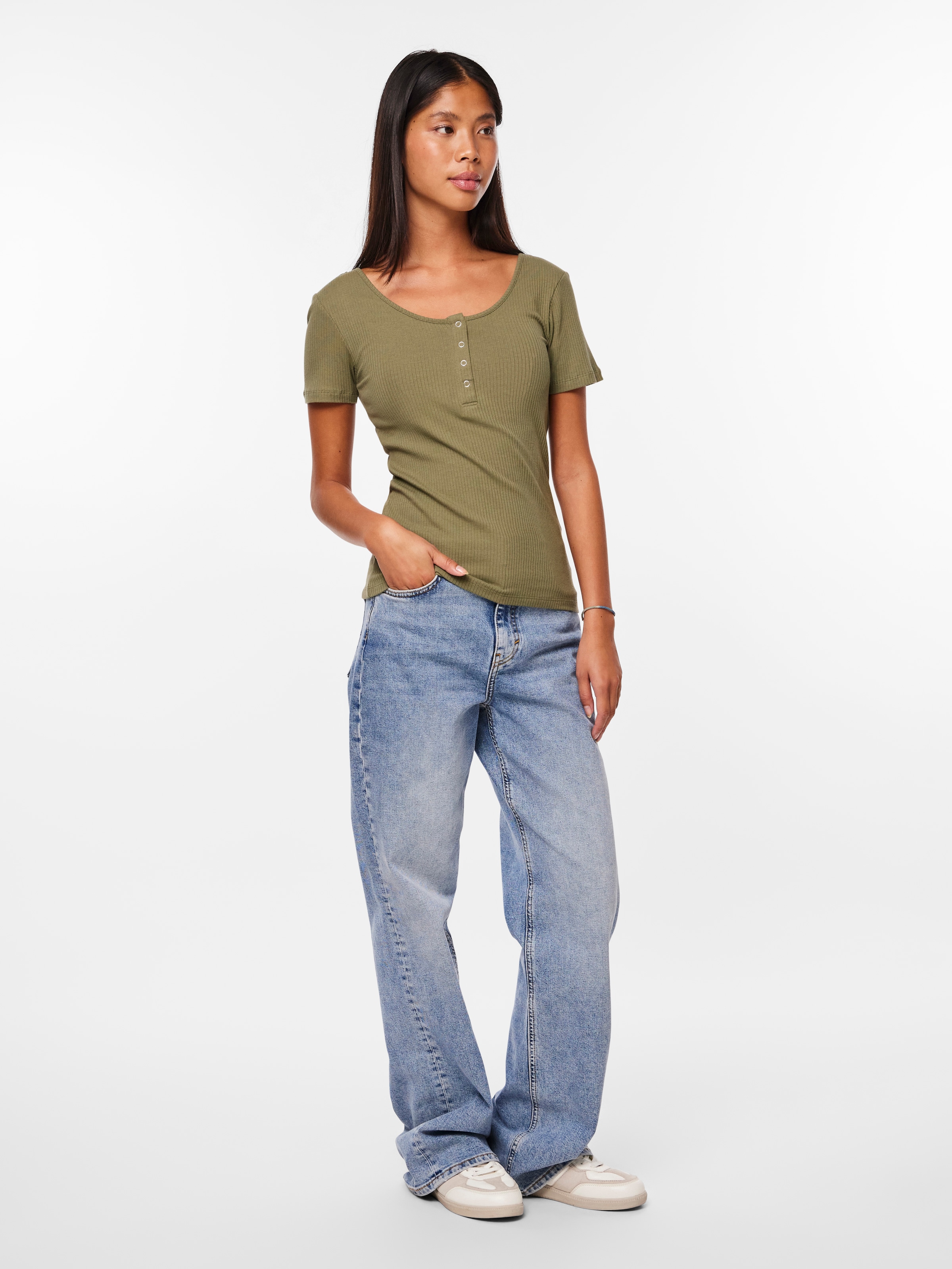 pieces T-shirt à manches courtes »PCKITTE SS TOP NOOS BC« Baumwollmischung, slim fit