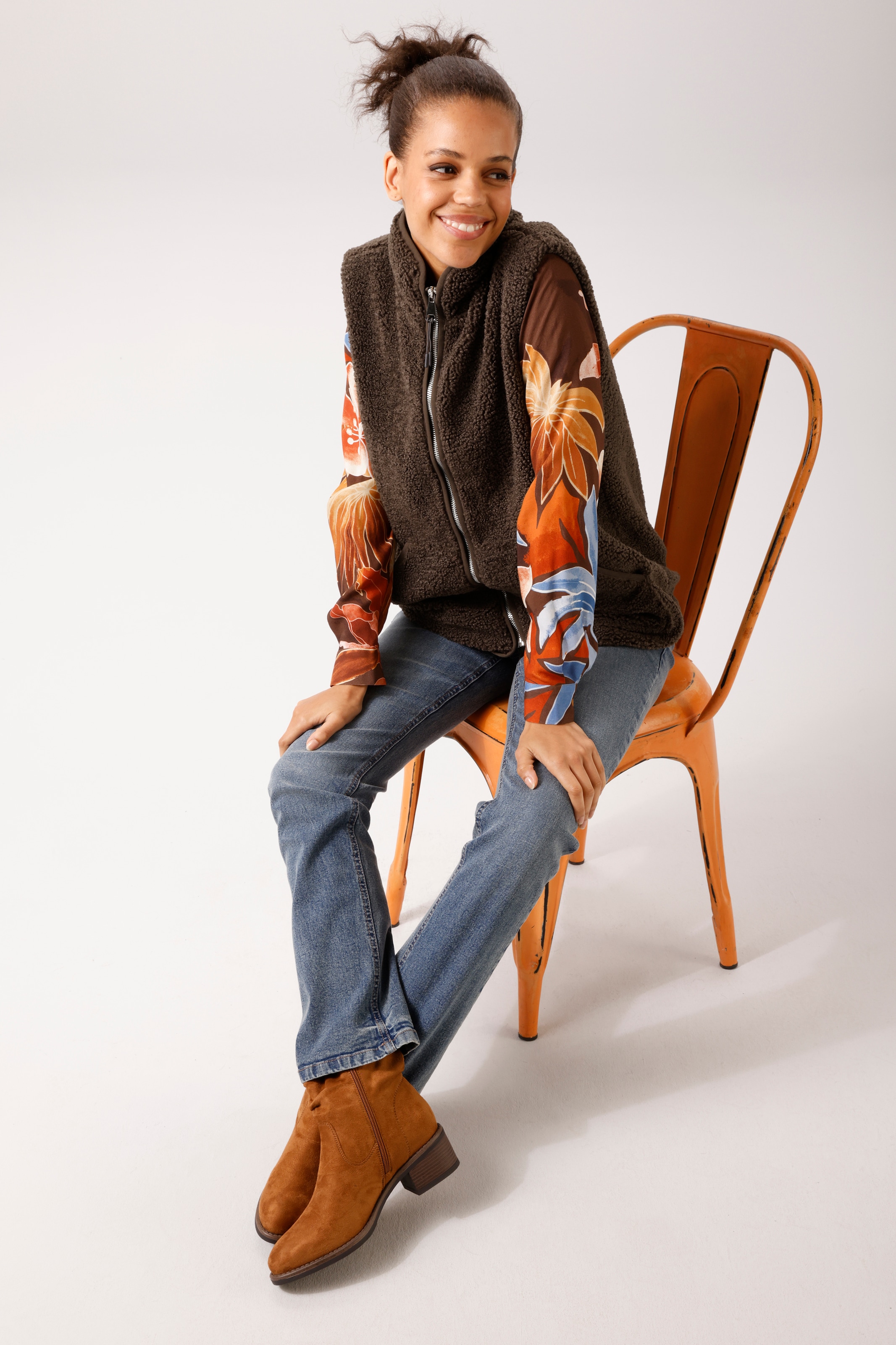 Aniston CASUAL Gilet en peluche avec col montant - NOUVELLE COLLECTION