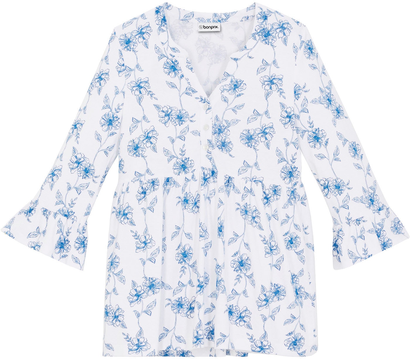 bonprix Tunique longue Look élégant, Regular Fit, manches 3/4, imprimé intégral
