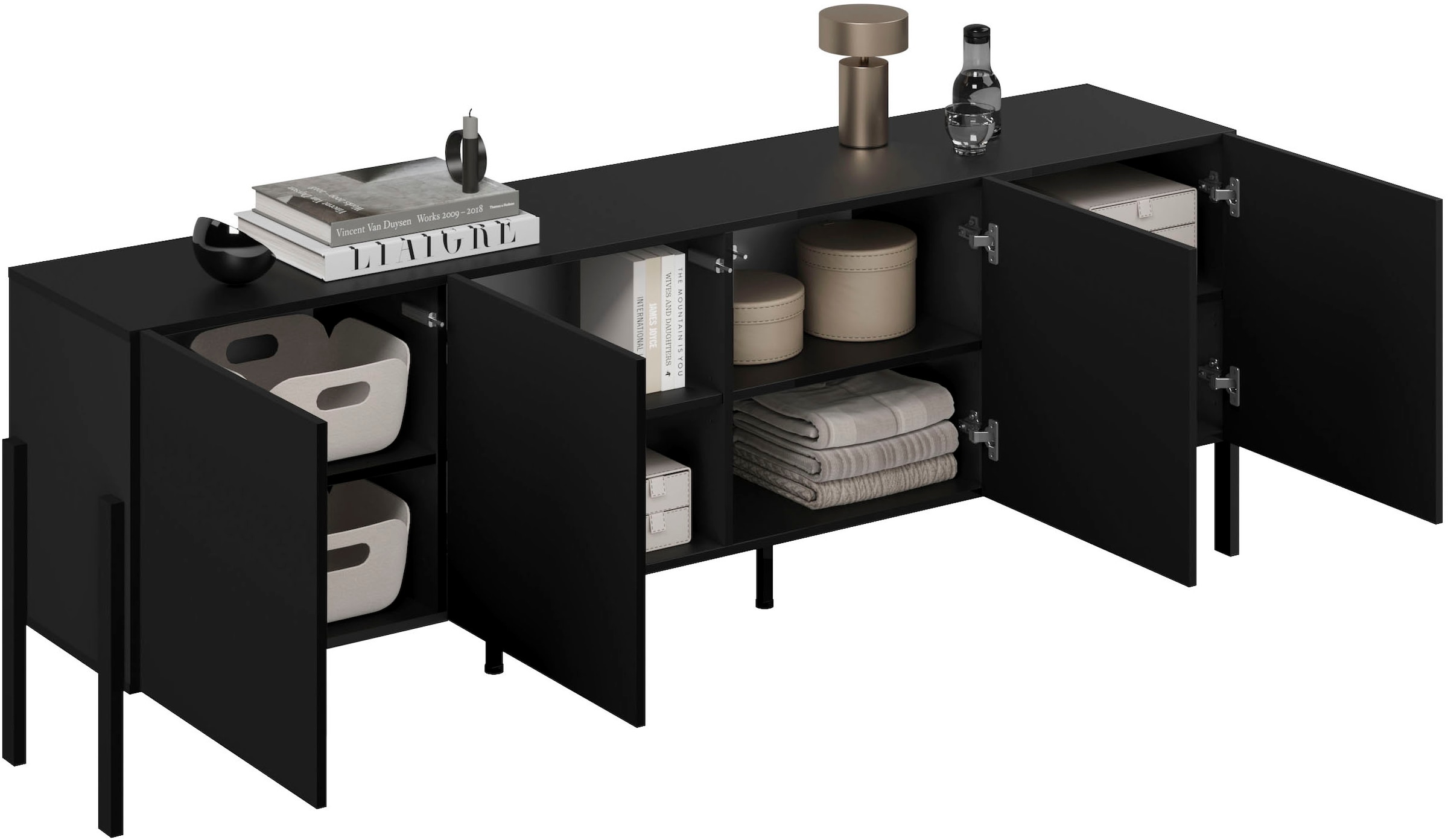 GOODproduct Kommode »Jukon,Breite 200 cm, moderne grifflose Kommode,4 Türen« Sideboard, Anrichte viel Stauraum, push-to-open-Funktion