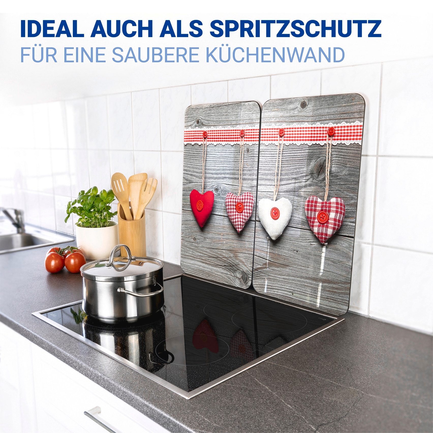 WENKO Herd-Abdeckplatte »Universal Modell Herzen« Herdabdeckung für alle Herdarten, kratzfest, mit rutschfesten Füssen