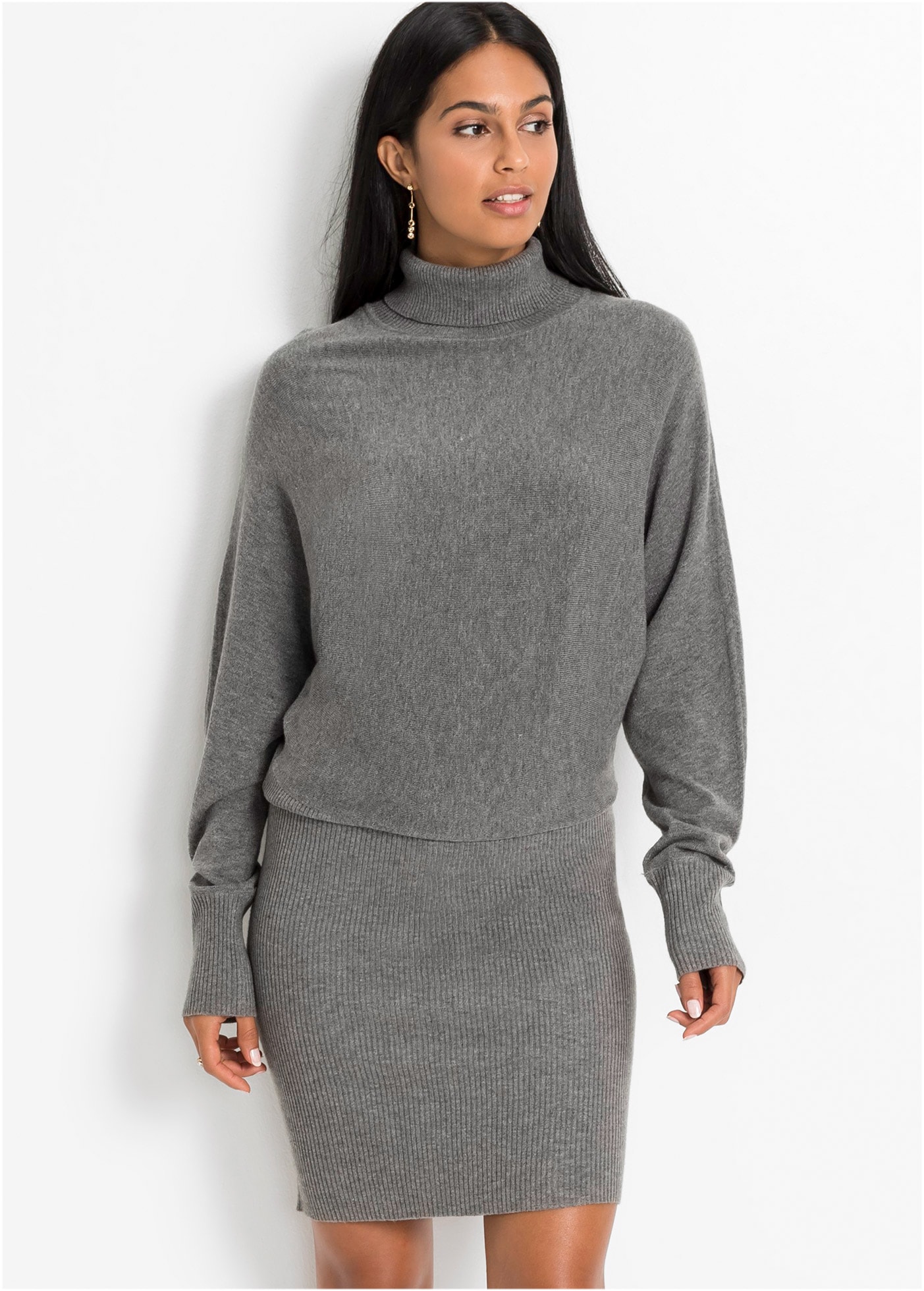 bonprix Strickkleid mit Rollkragen, aus Viskose, Polyamid und Polyester
