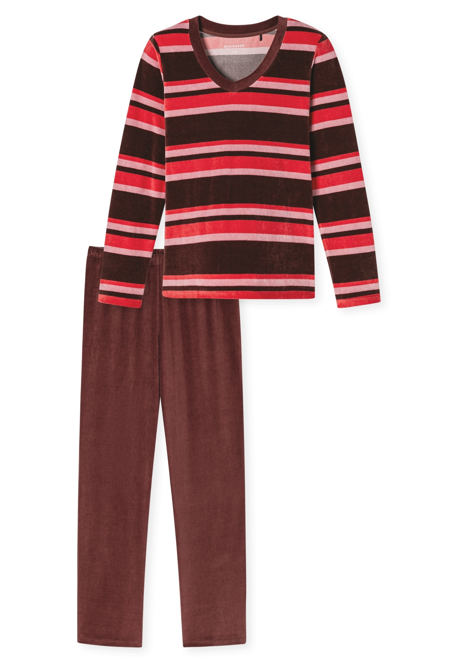 Schiesser Schlafanzug »Comfort Nightwear« 2 Stk. tlg., Baumwollmischung, V-Ausschnitt, langärmelig, Velour-Qualität