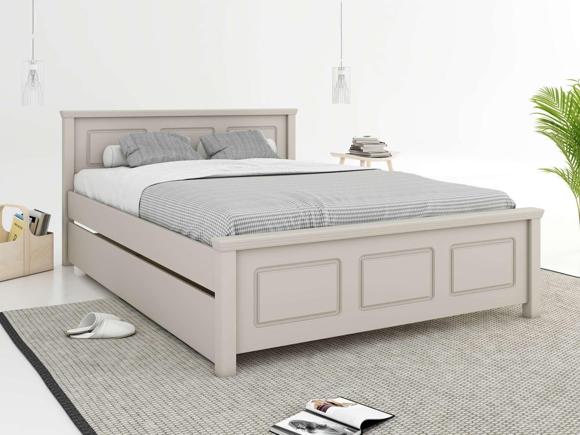 GOODproduct Massivholzbett »ERIKK' , Made in Europe, optional mit Schublade, Massivholz Kiefer« FSC® zertifiziert,  in mehreren Grössen, Landhausstil mit Kassettenoptik