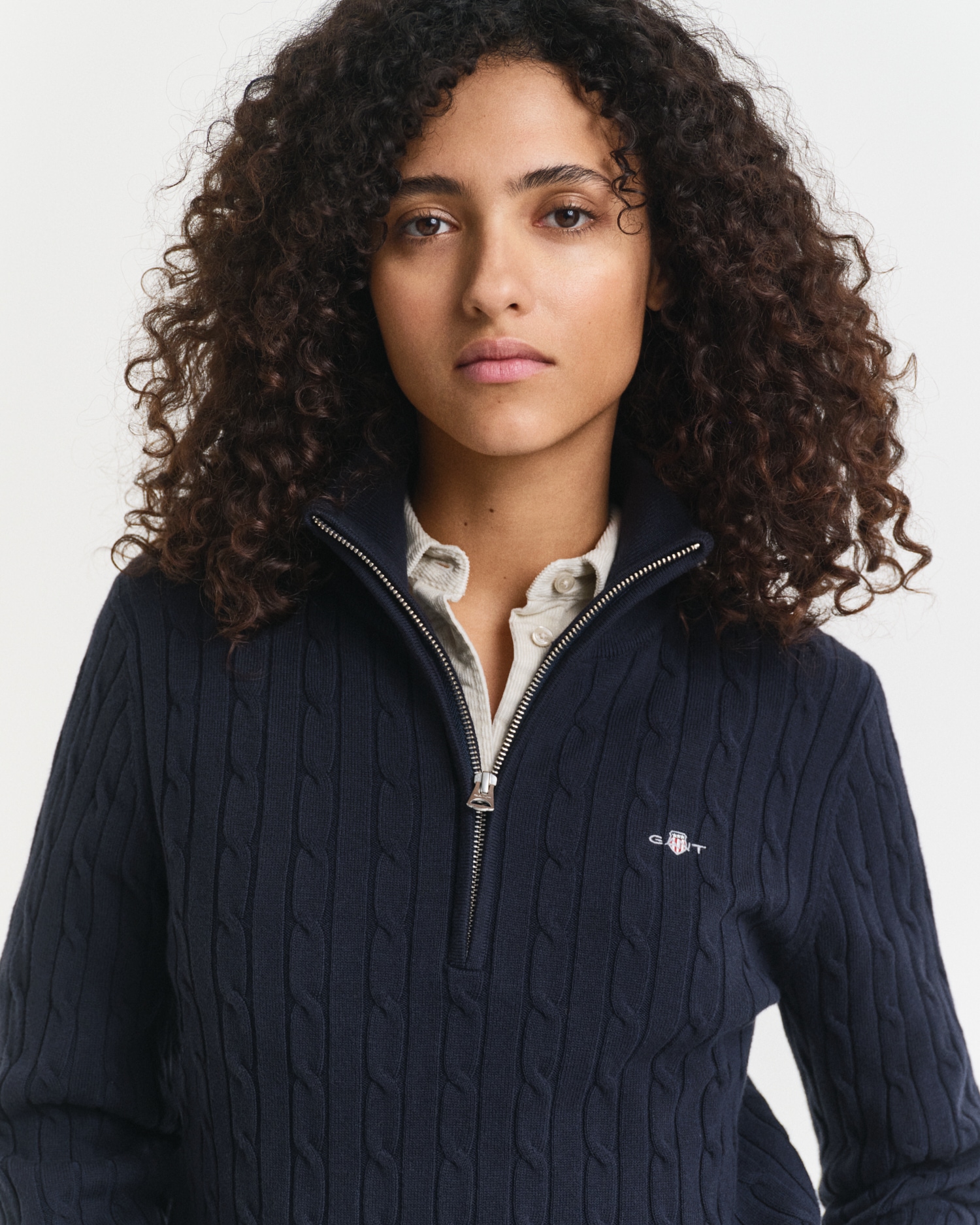 Gant Pull en tricot »STRETCH COTTON CABLE HALF-ZIP« avec encolure ronde