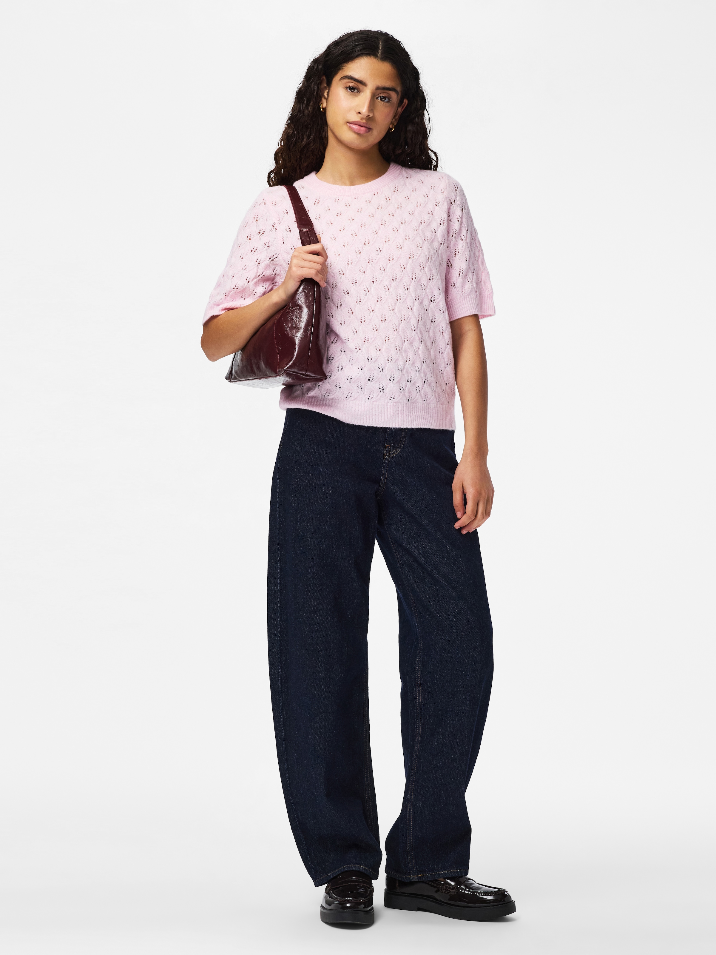 pieces Pull en tricot »PCLELOU SS O-NECK KNIT NOOS BC« mit Ajourmuster