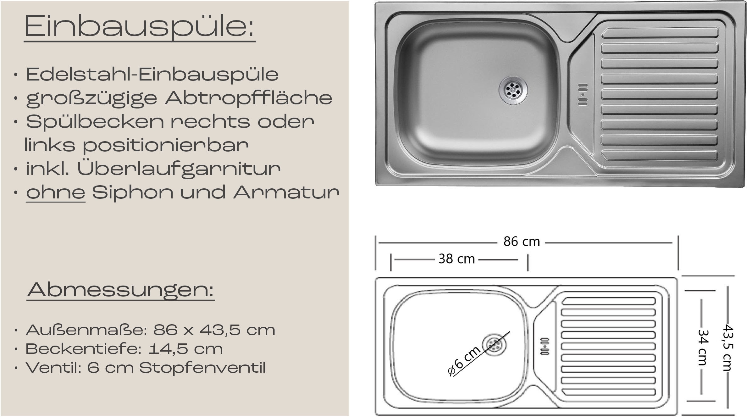KOCHSTATION Meuble évier »KS-Virginia,neu in verbesserter Ausführung« Rangement, Softclose, sans robinet,  largeur 110 cm, évier encastré inclus, fermeture douce