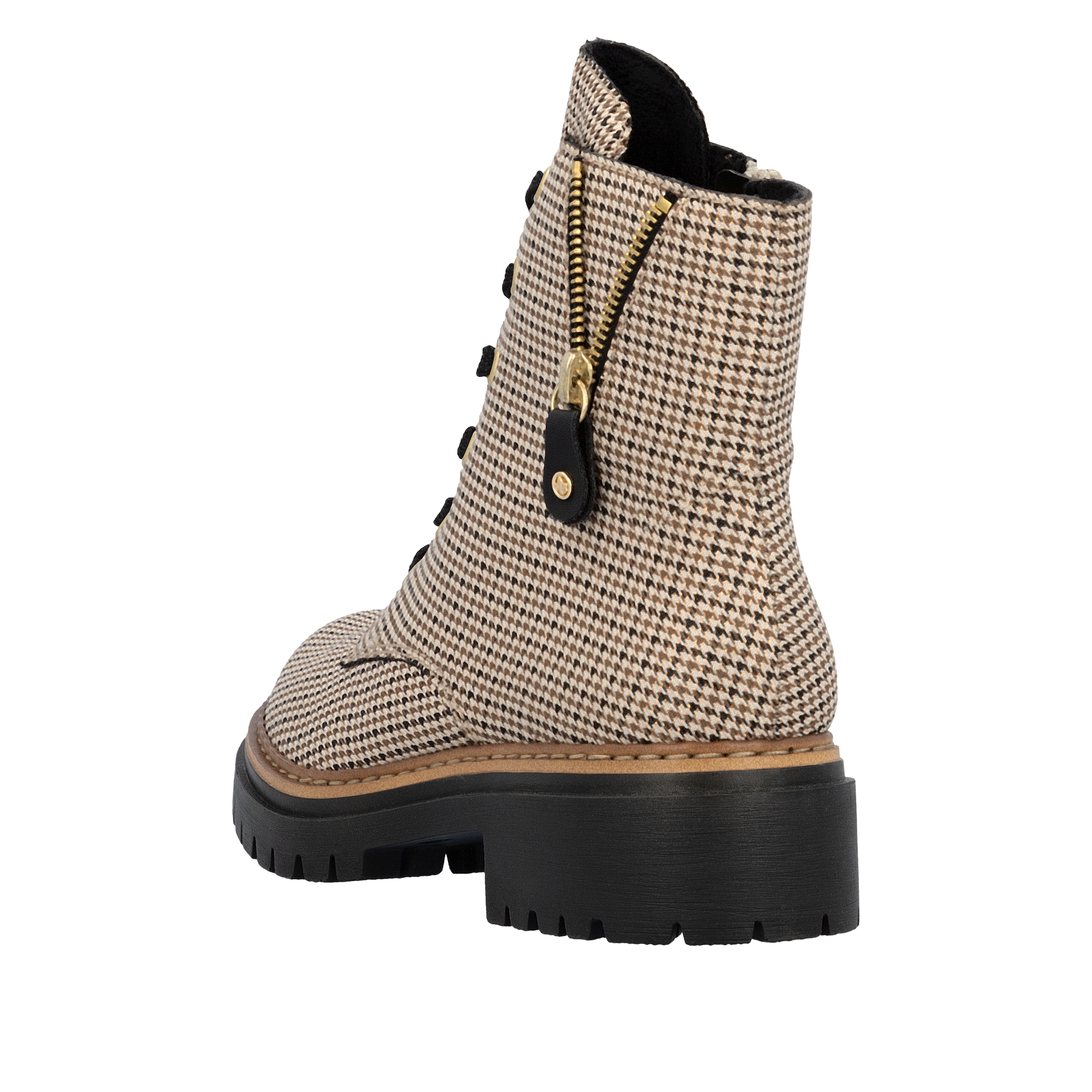 Rieker Schnürstiefelette  Schnürboots, Herbstboots, Profilsohle, Blockabsatz, im Pepita-Look