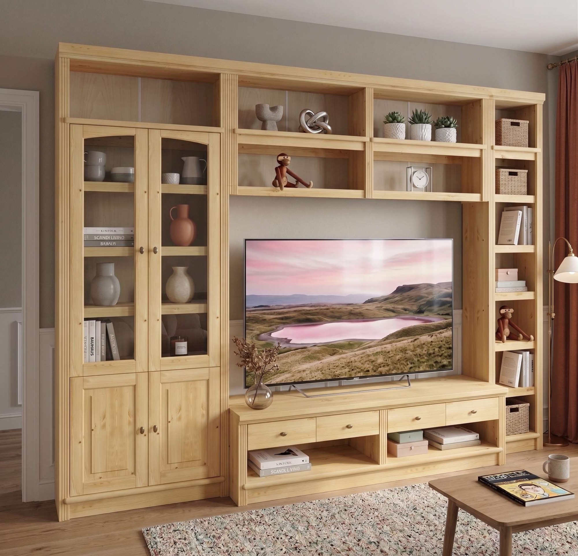 GOODproduct Meuble mural »Soeren, 1 TV-Lowboard, 1 Wandregal, 1 Bücherregal, 1 Vitrine« Ensemble, 4 cuis tlg.
