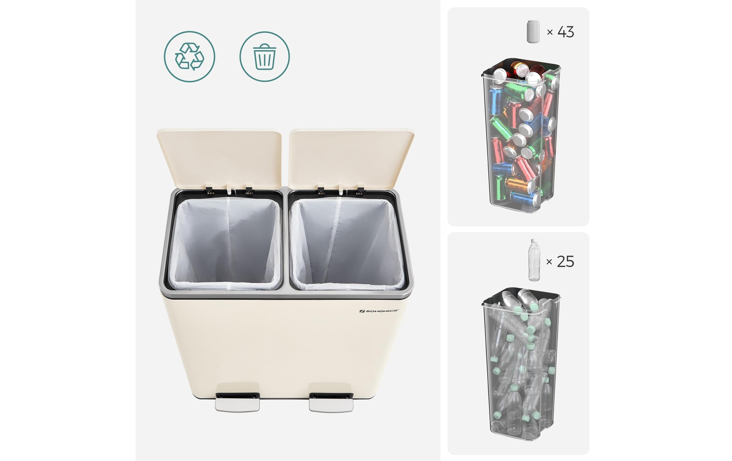 SONGMICS Poubelle »60 l« 2 Behälter