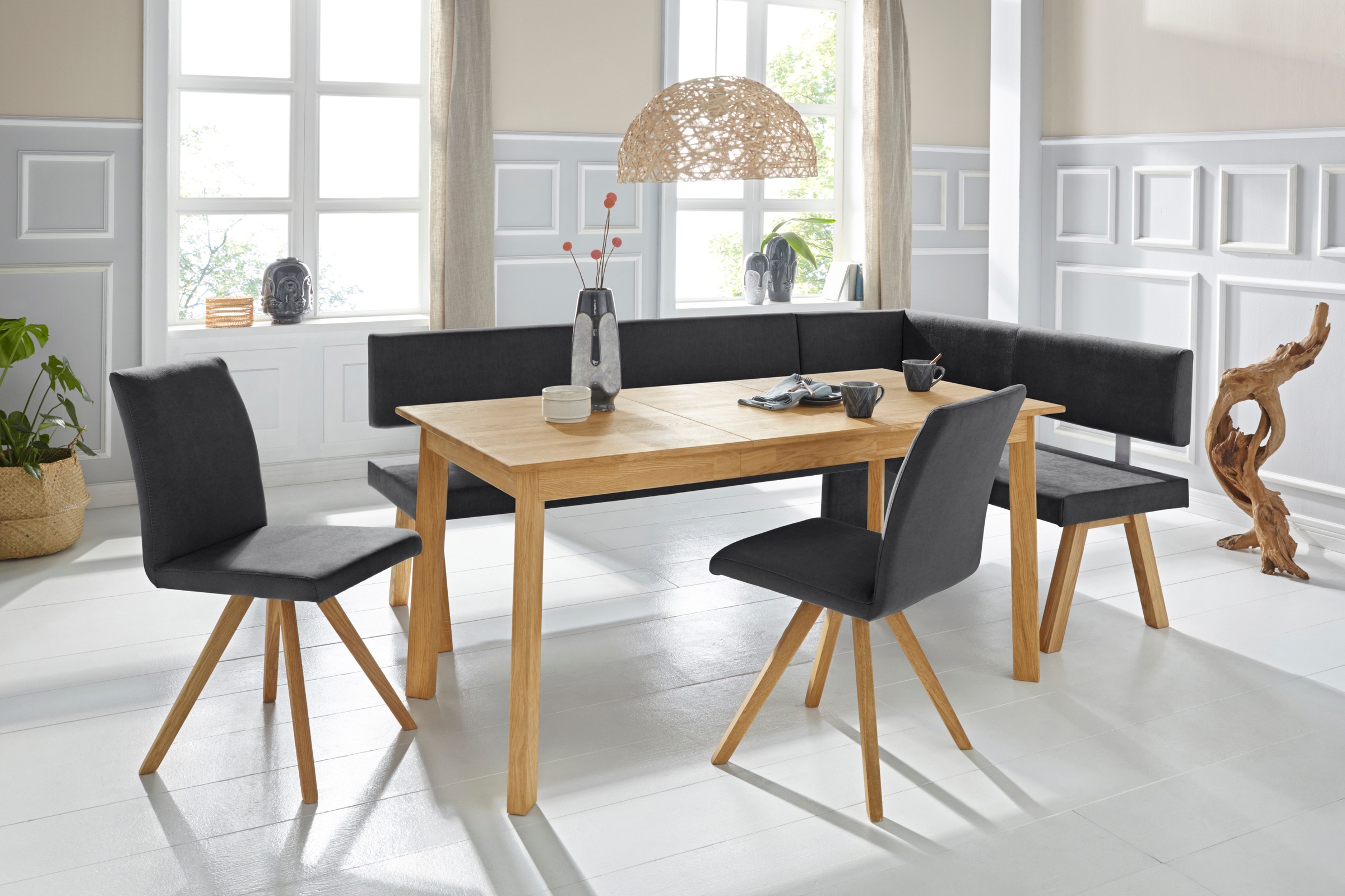 GOODproduct Banc d'angle »Rio« Massivholz in Eiche geölt, Esszimmerbank bequem gepolstert