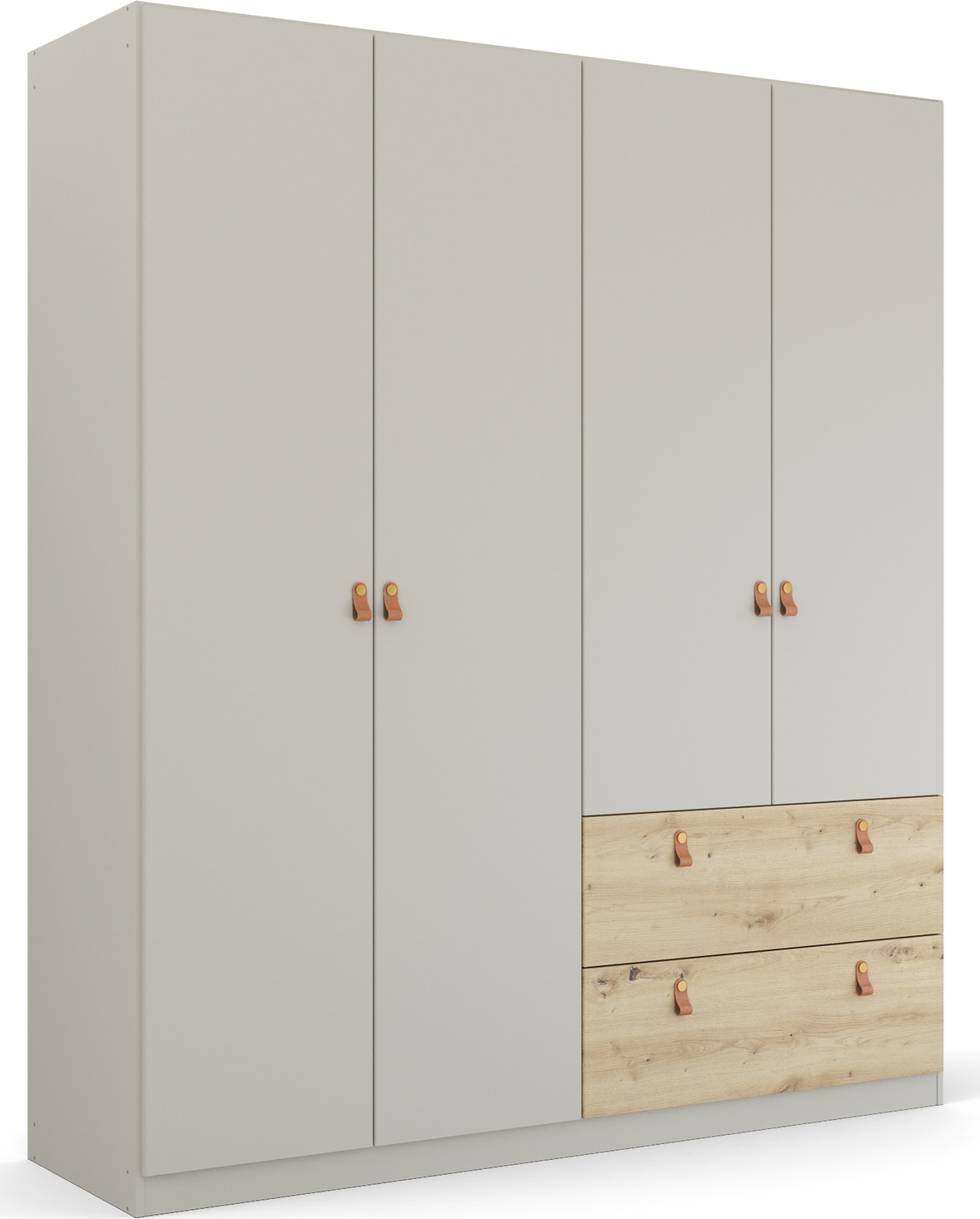 rauch Drehtürenschrank »Kleiderschrank Schrank Garderobe Ankleide HOMEY BY QUADRA SPIN« Breiten: 181/226/271 cm, Höhe 210 cm,  mit cognacbraunen Ledergrifflaschen, Schubladen in Eichen-Dekor
