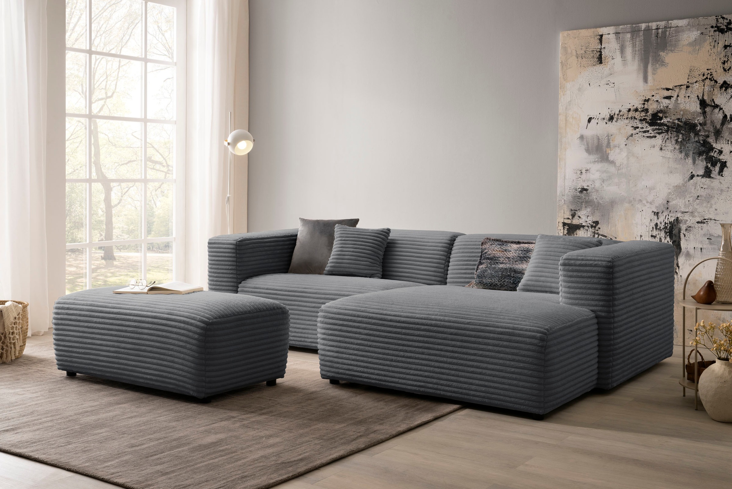 Home affaire Polsterecke »BAKELS, Ecksofa-Set mit Hocker, L-Form mit Schlaffunktion« Ecksofa-Set (incl. Hocker) im trendigen Megacord