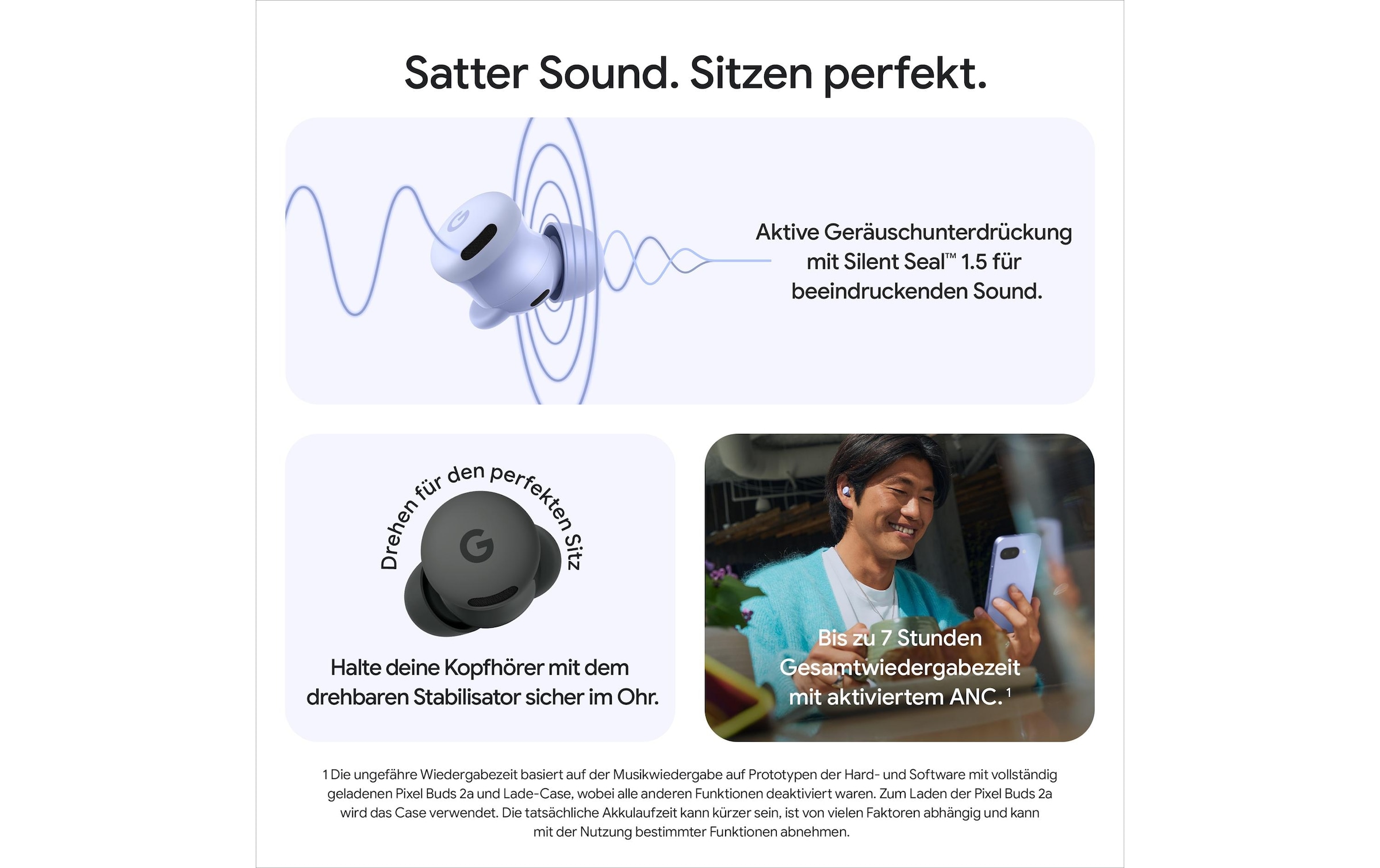 Google wireless In-Ear-Kopfhörer »Pixel Buds 2a« Bluetooth Active Noise Cancelling (ANC) | LED Ladestandsanzeige | On-Ear-Erkennung | Sprachsteuerung | Transparenzmodus