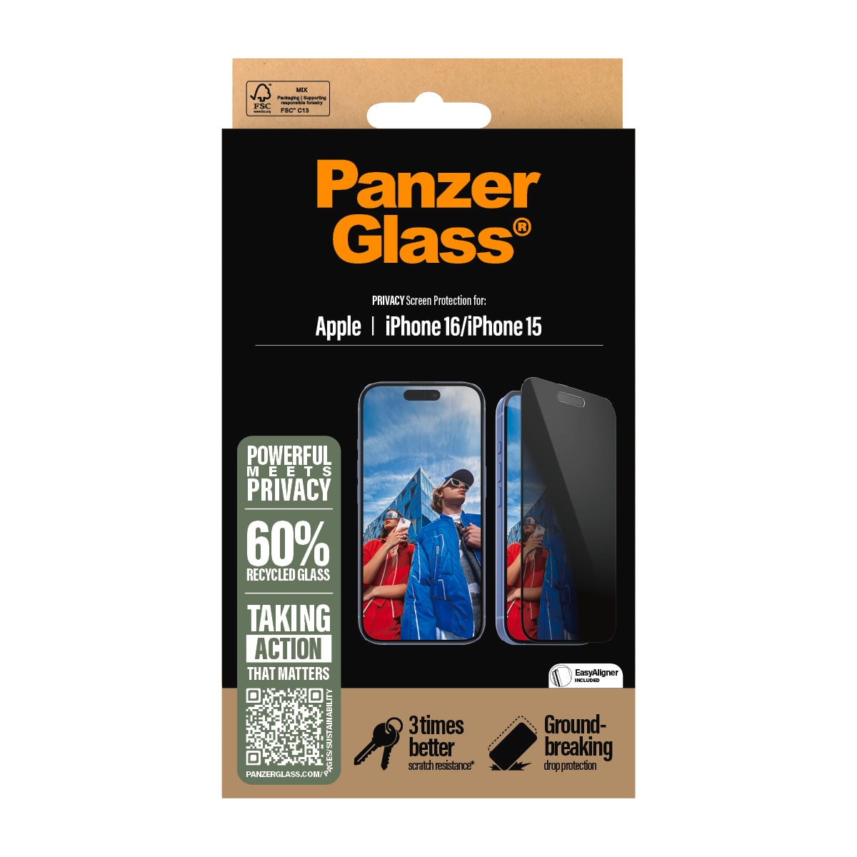 PanzerGlass Displayschutzglas »Privacy Screen Protection« für Apple iPhone 16;Apple iPhone 15 Displayschutzfolie, Schutzfolie, Bildschirmschutz, kratz- & stossfest