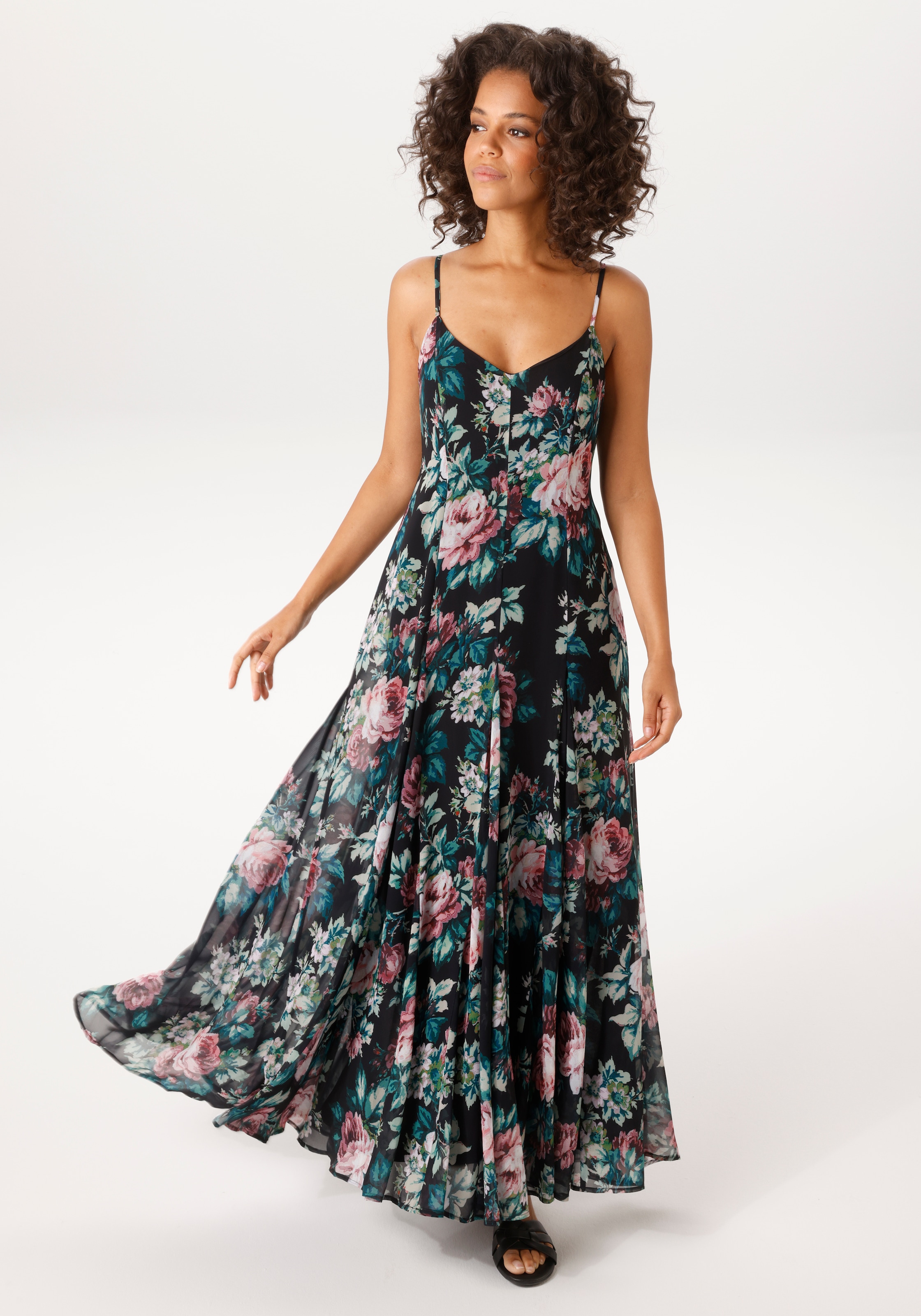 Aniston CASUAL Robe d'été im farbenfrohen Blumendruck - jedes Teil ein Unikat - NEUE KOLLEKTION