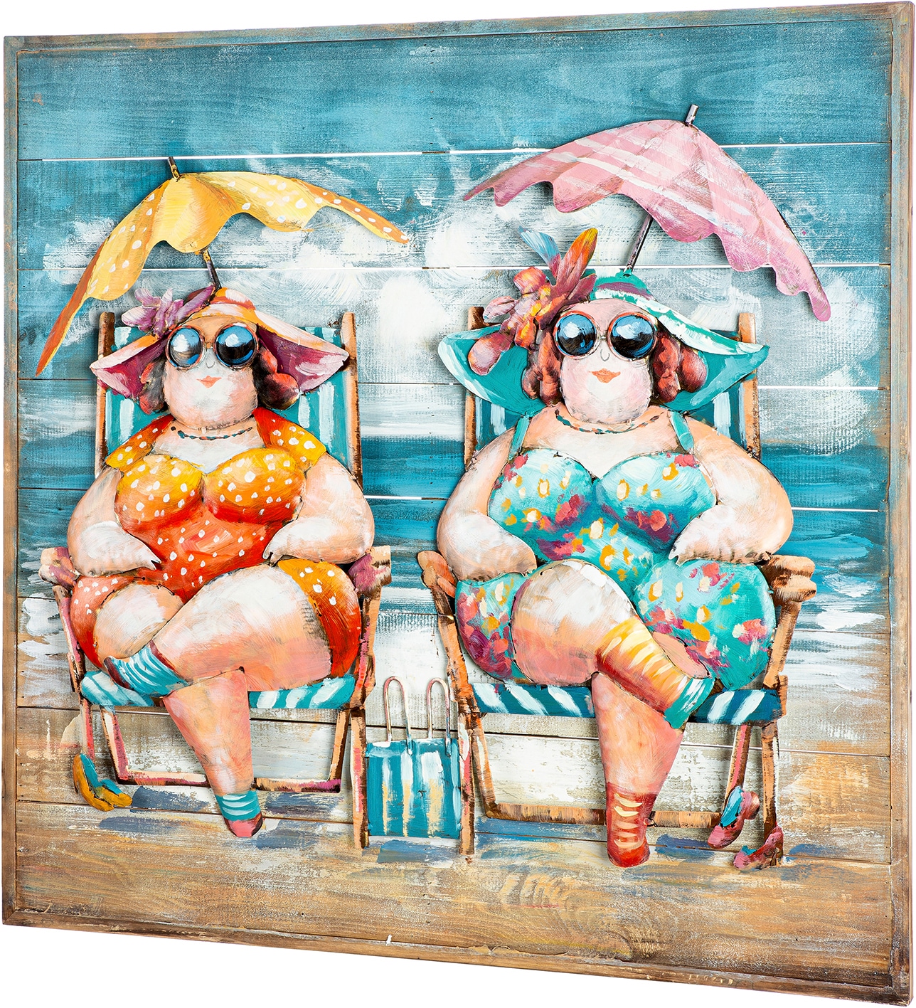 GILDE Tableau métallique »Bild quadratisch Sun Ladies  mehrfarbig« Images de plage 1 cuis tlg. Femmes de plage Ambiance estivale Chapeau de soleil Motif vacances Déco lifestyle