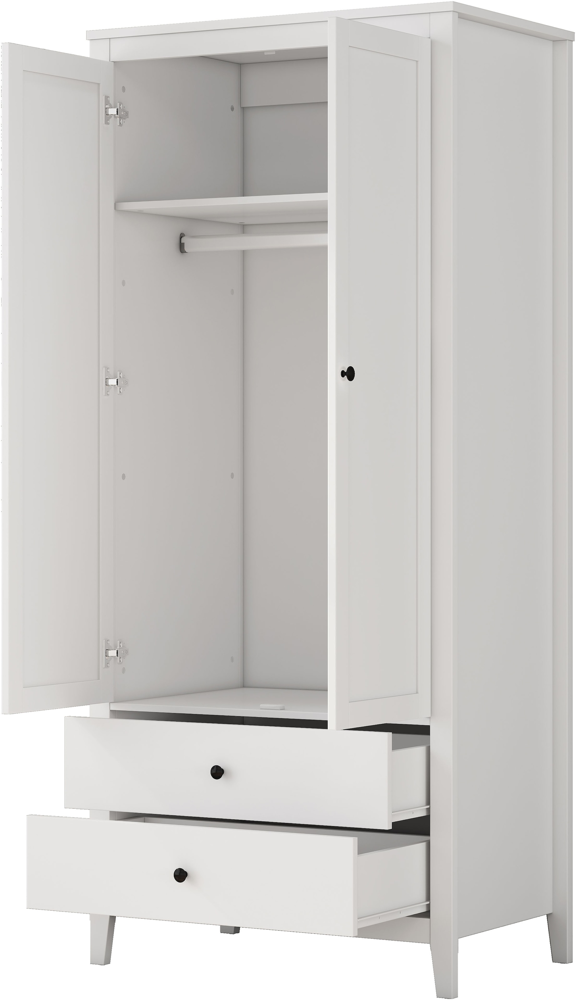 GOODproduct Armoires à vêtements »Borkum Schlafzimmerschrank Garderobe Landhaus Bestseller weiss« hochwertige schwarze Griffe aus Metall,  Schlafzimmerschrank mit 2 Türen und 2 Schubladen