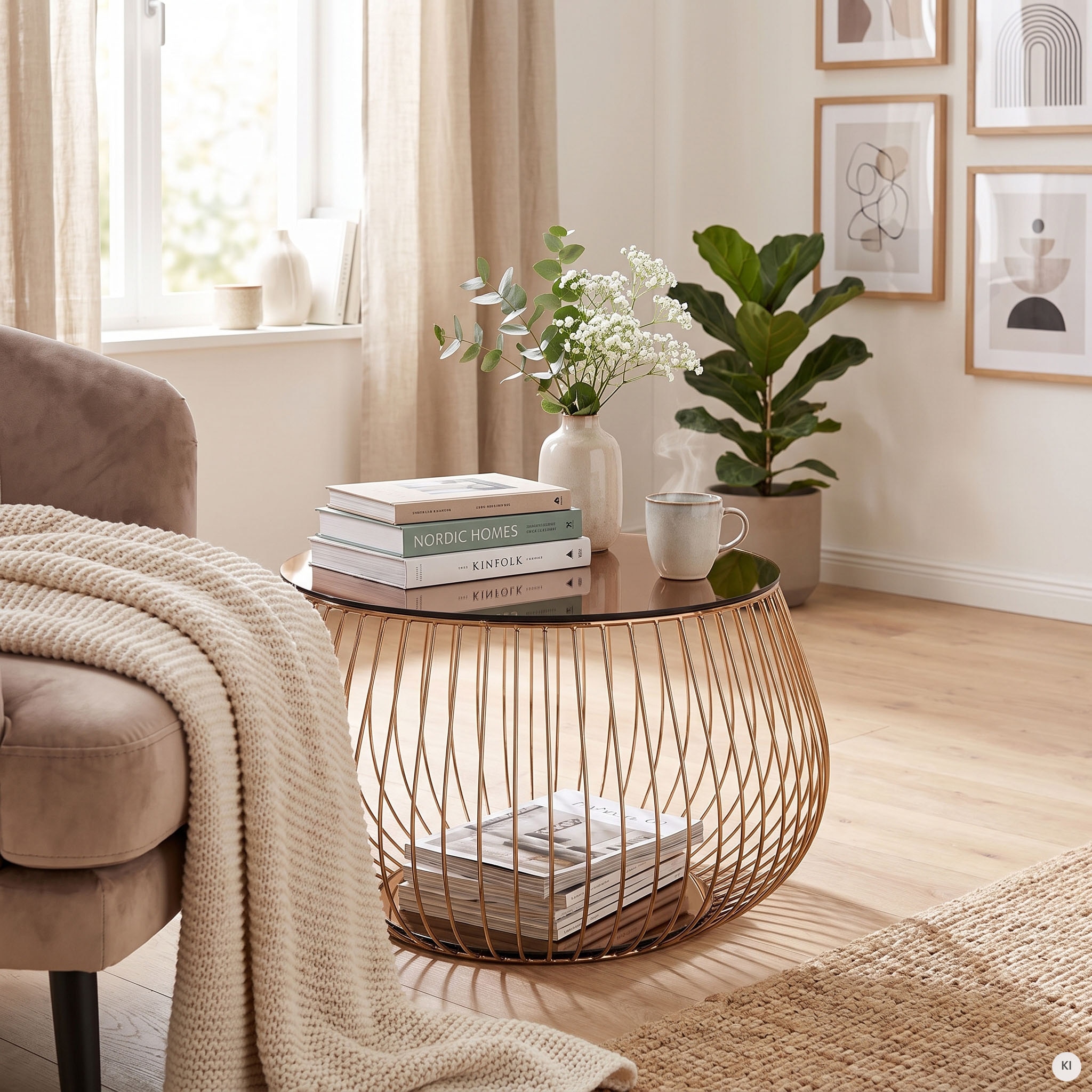 SalesFever Couchtisch »Coffeetable: Stilvolle Wohnzimmer-Ergänzung« Kristallklare Eleganz mit Marmoroptik, rosegoldfarben