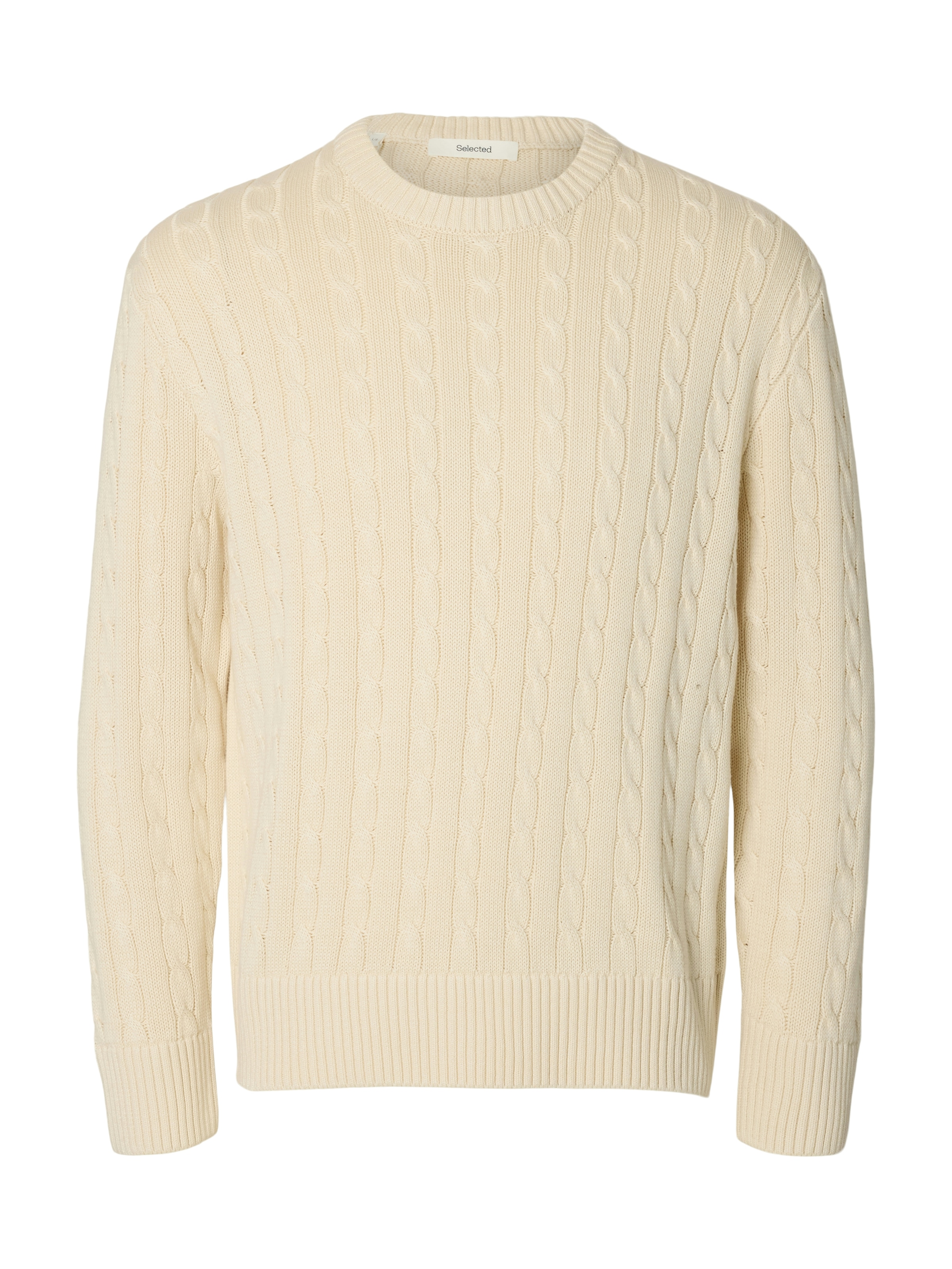 SELECTED Pull à col rond »SLMBRAUN KNIT CABLE CREW NOOS« coton, coupe décontractée