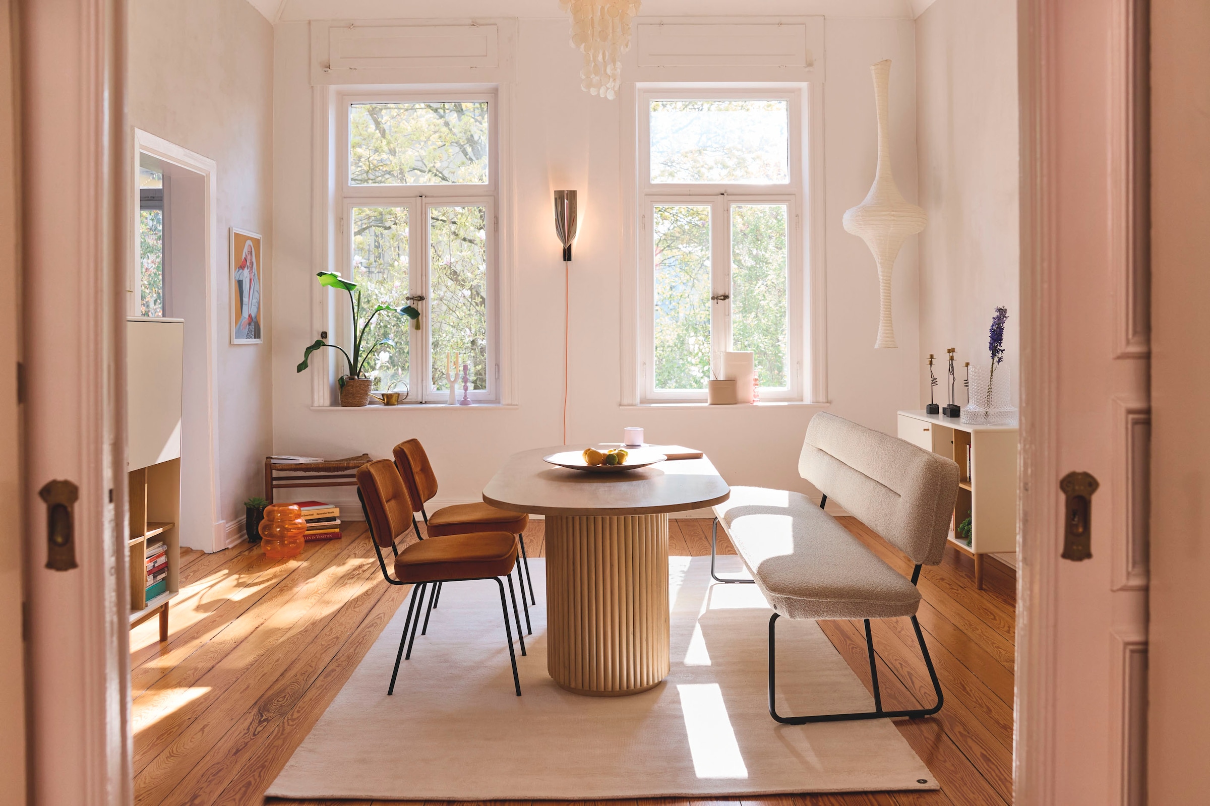 SIT Table de salle à manger »Samos 180 x 90 cm aus massivem Mangoholz im Ribbed-Look« Pieds de table marquants avec design lamellaire extravagant