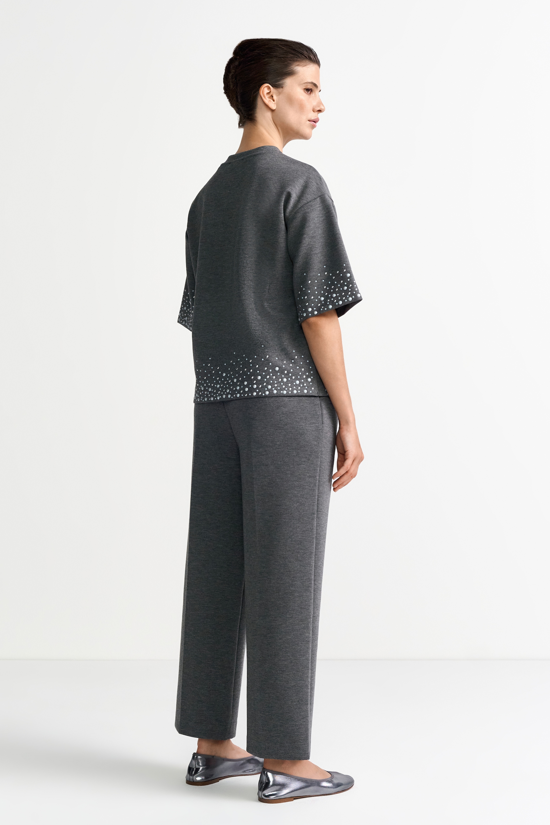 RICHROYAL T-shirt mit Strass und Perlen, Rundhals