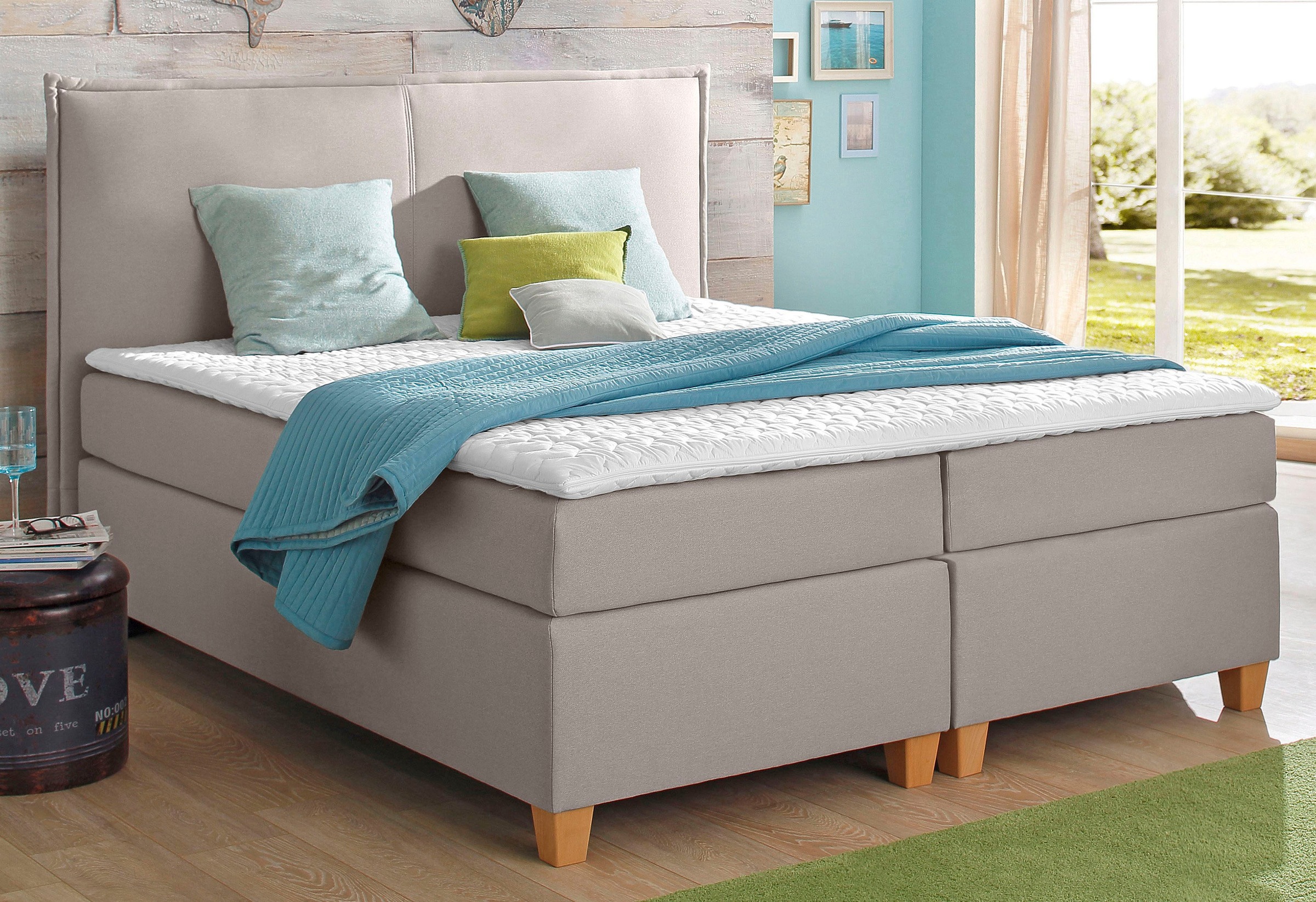 Home affaire Lit boxspring »Houssay« incl. topper, 5 largeurs, 2 degrés de fermeté aussi en longueur prolongée 220 cm