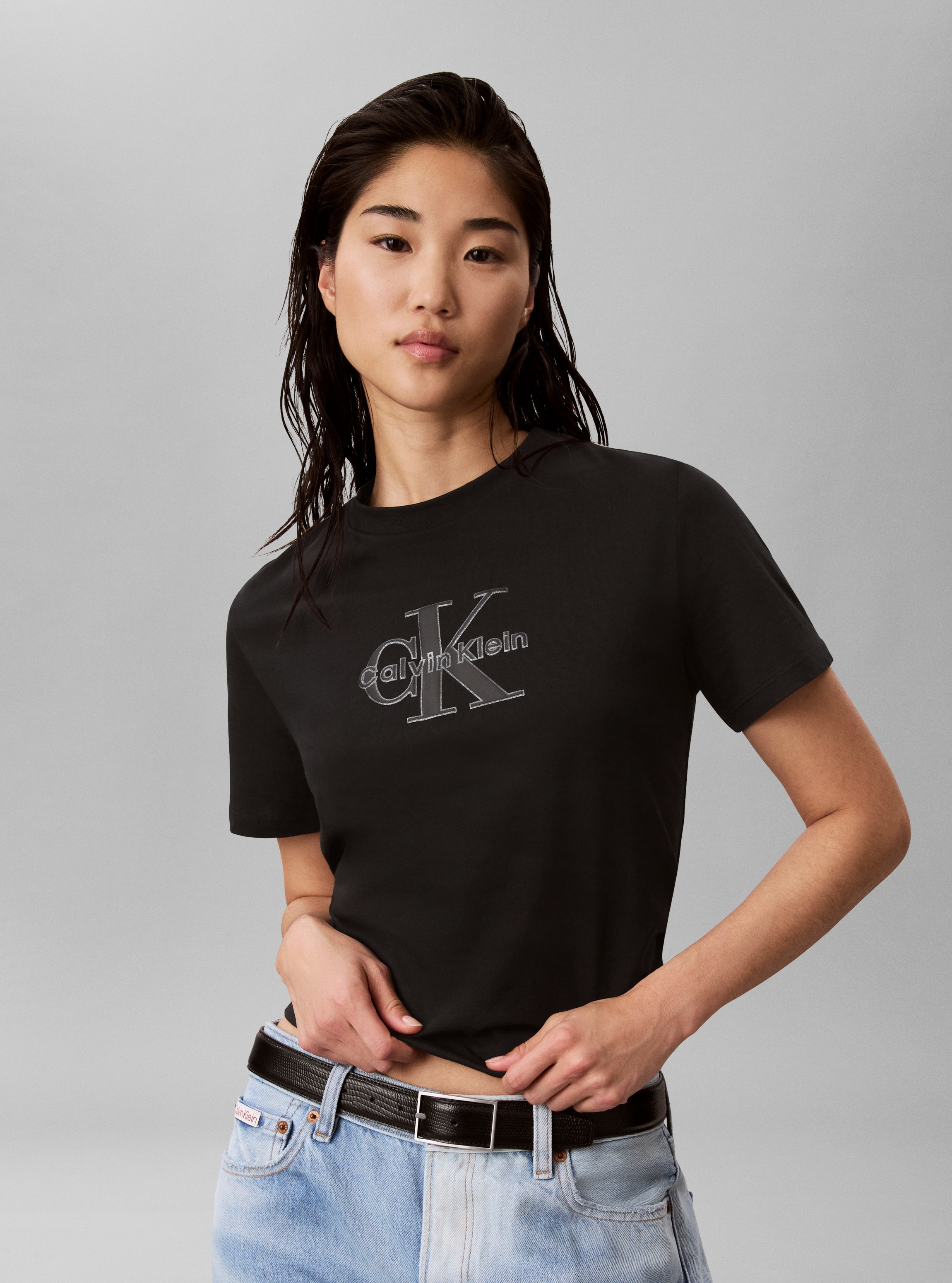Calvin Klein Jeans T-shirt Logo pailleté, coupe régulière, col rond
