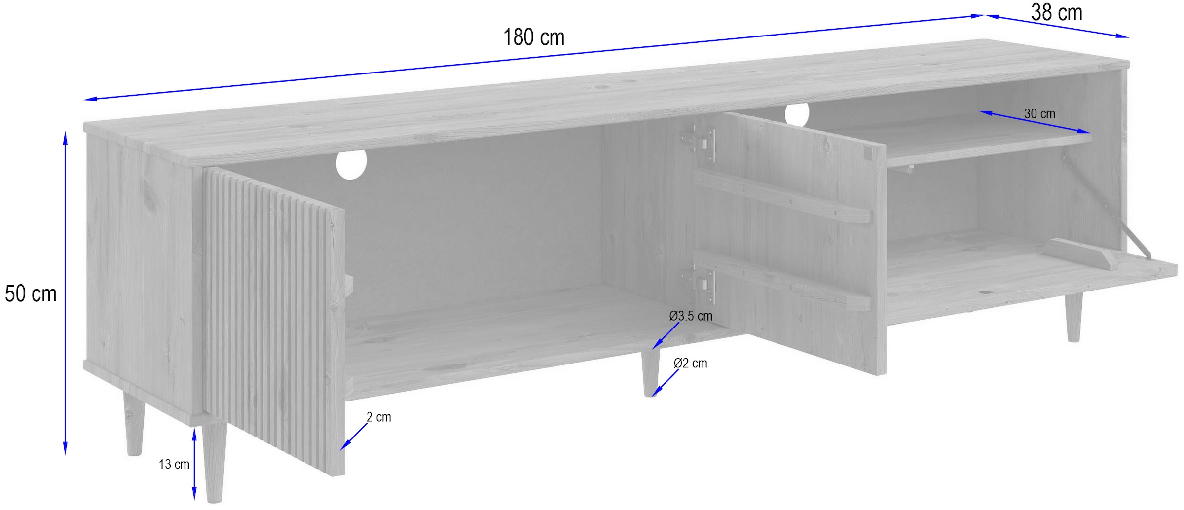GOODproduct Lowboard »Malmedy  Front mit gefrästen Rillen« TV-Kommode aus massivem Kiefernholz, Push-to-open, Breite 180 cm